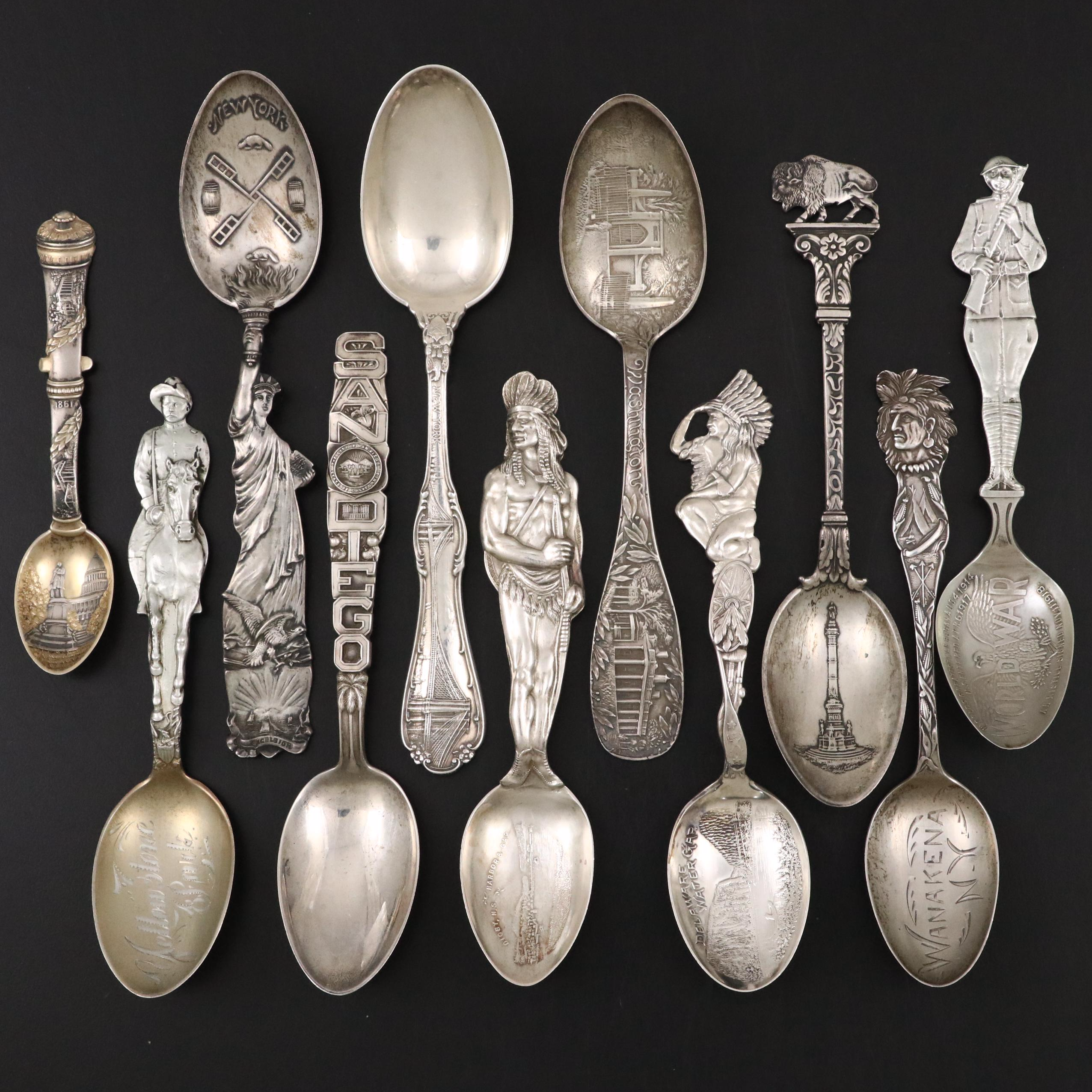 Tiffany & Co. Sterling Brooklyn Bridge Spoon with Other Sterling Souvenir Spoons