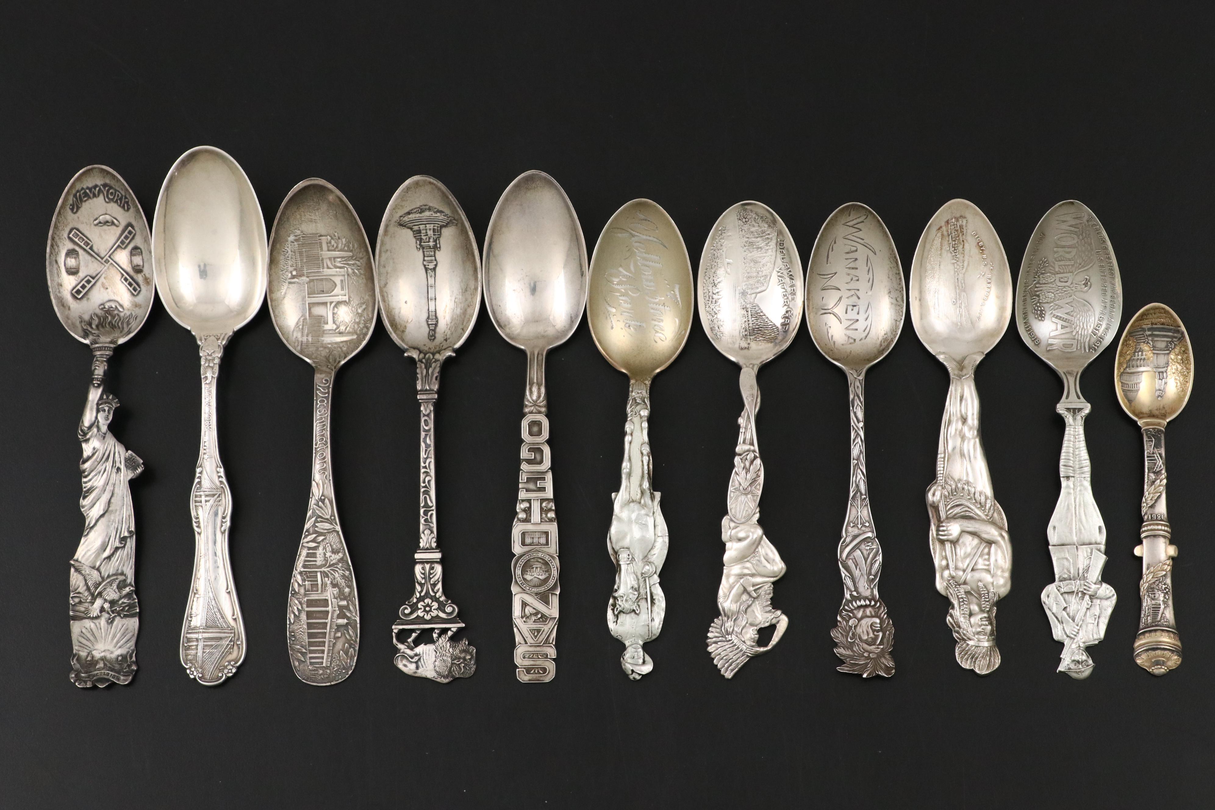 Tiffany & Co. Sterling Brooklyn Bridge Spoon with Other Sterling Souvenir Spoons