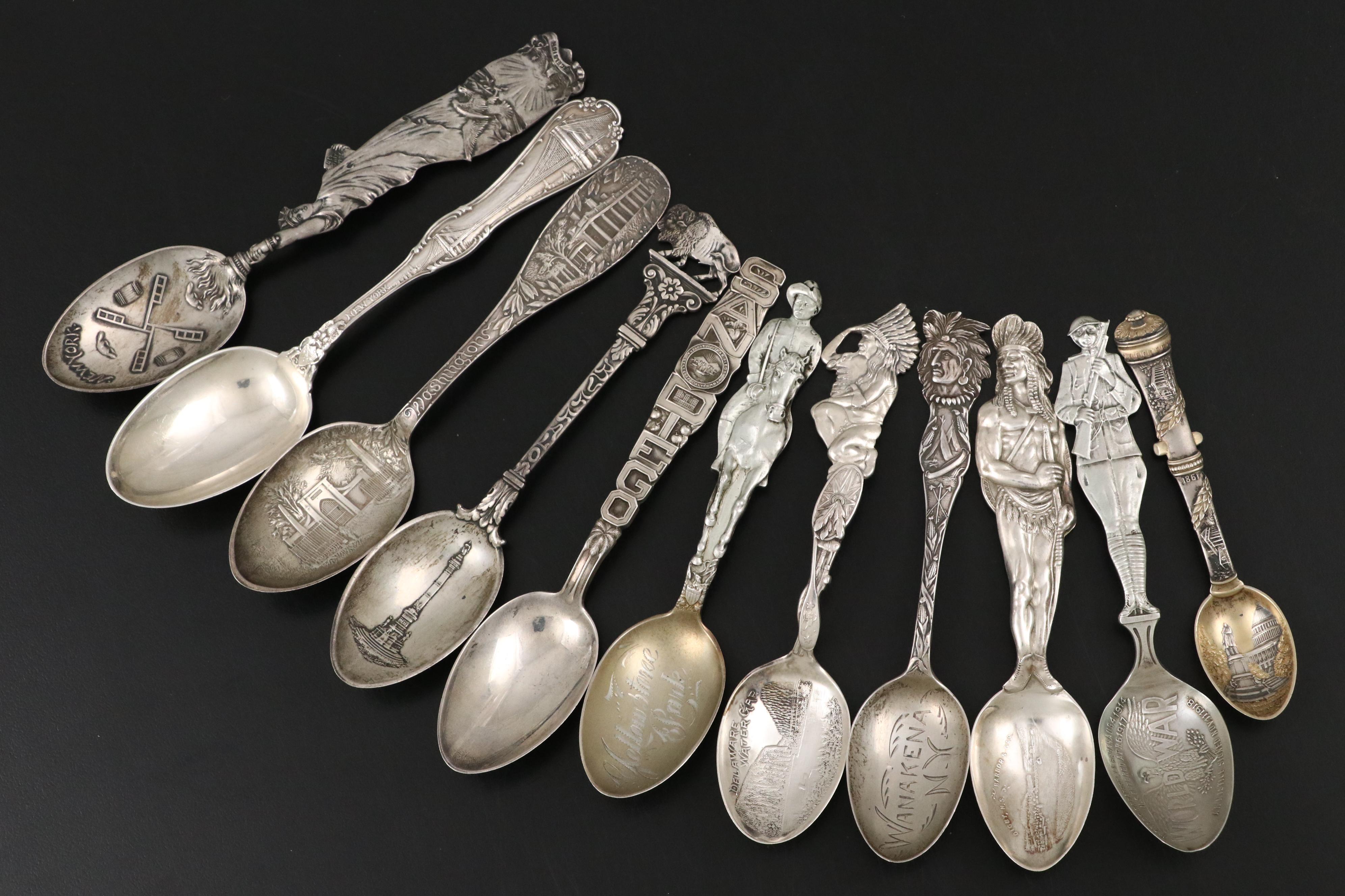 Tiffany & Co. Sterling Brooklyn Bridge Spoon with Other Sterling Souvenir Spoons