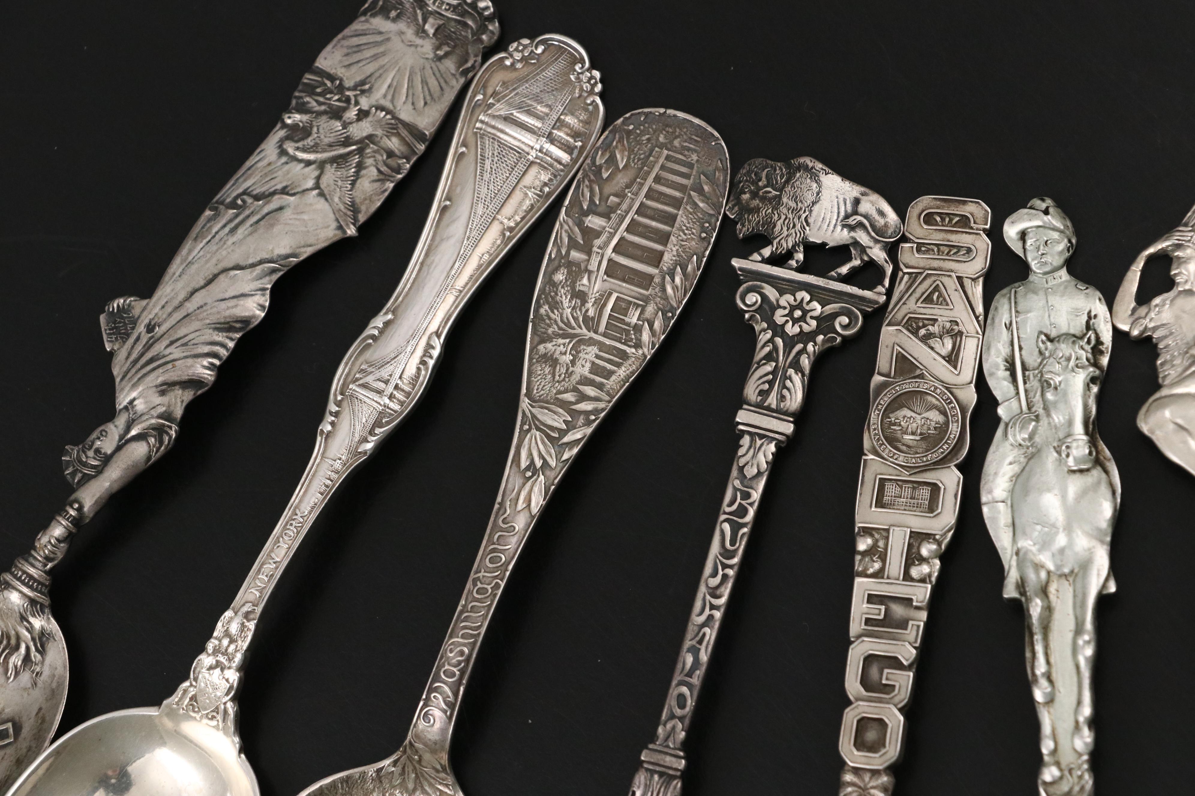 Tiffany & Co. Sterling Brooklyn Bridge Spoon with Other Sterling Souvenir Spoons