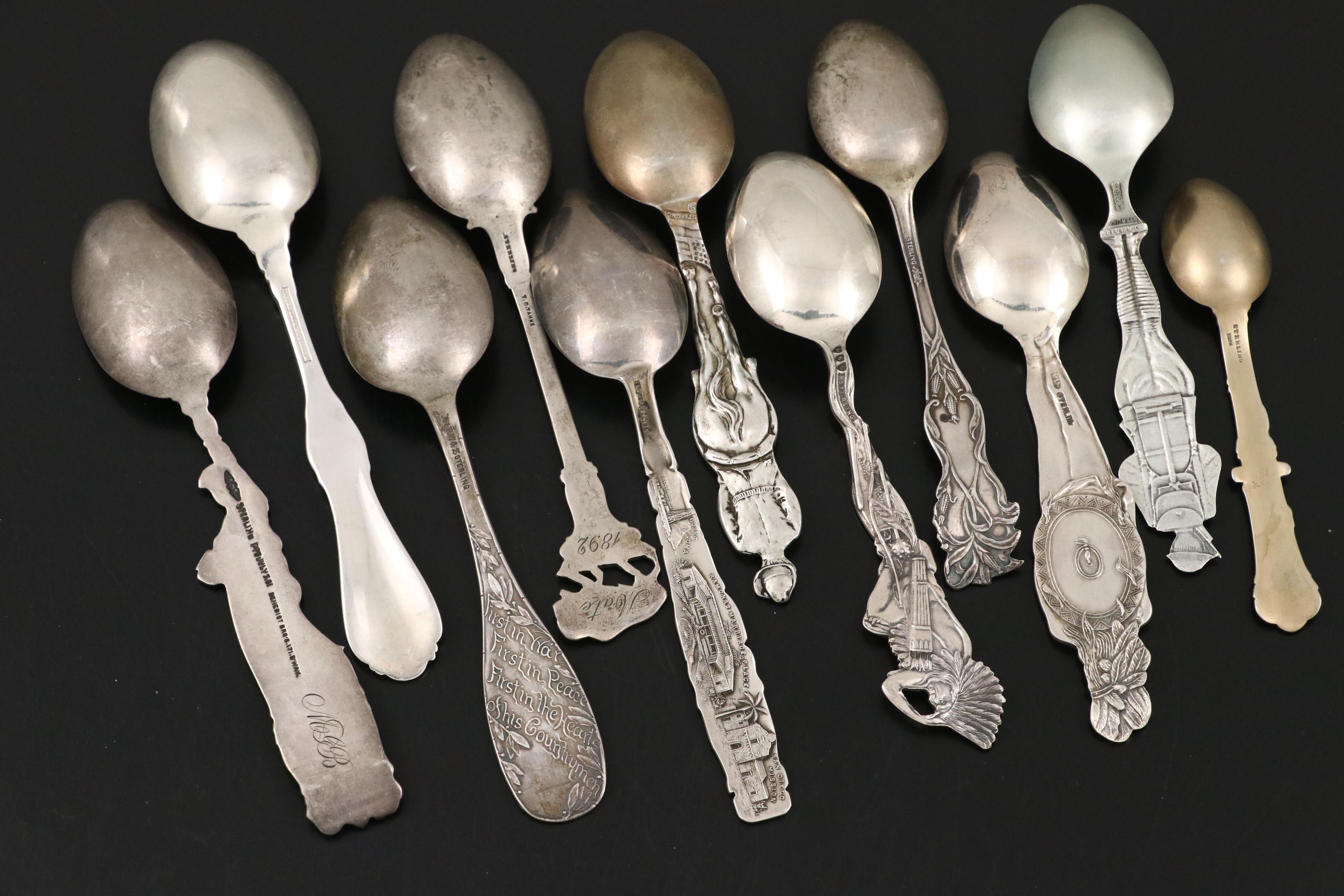 Tiffany & Co. Sterling Brooklyn Bridge Spoon with Other Sterling Souvenir Spoons