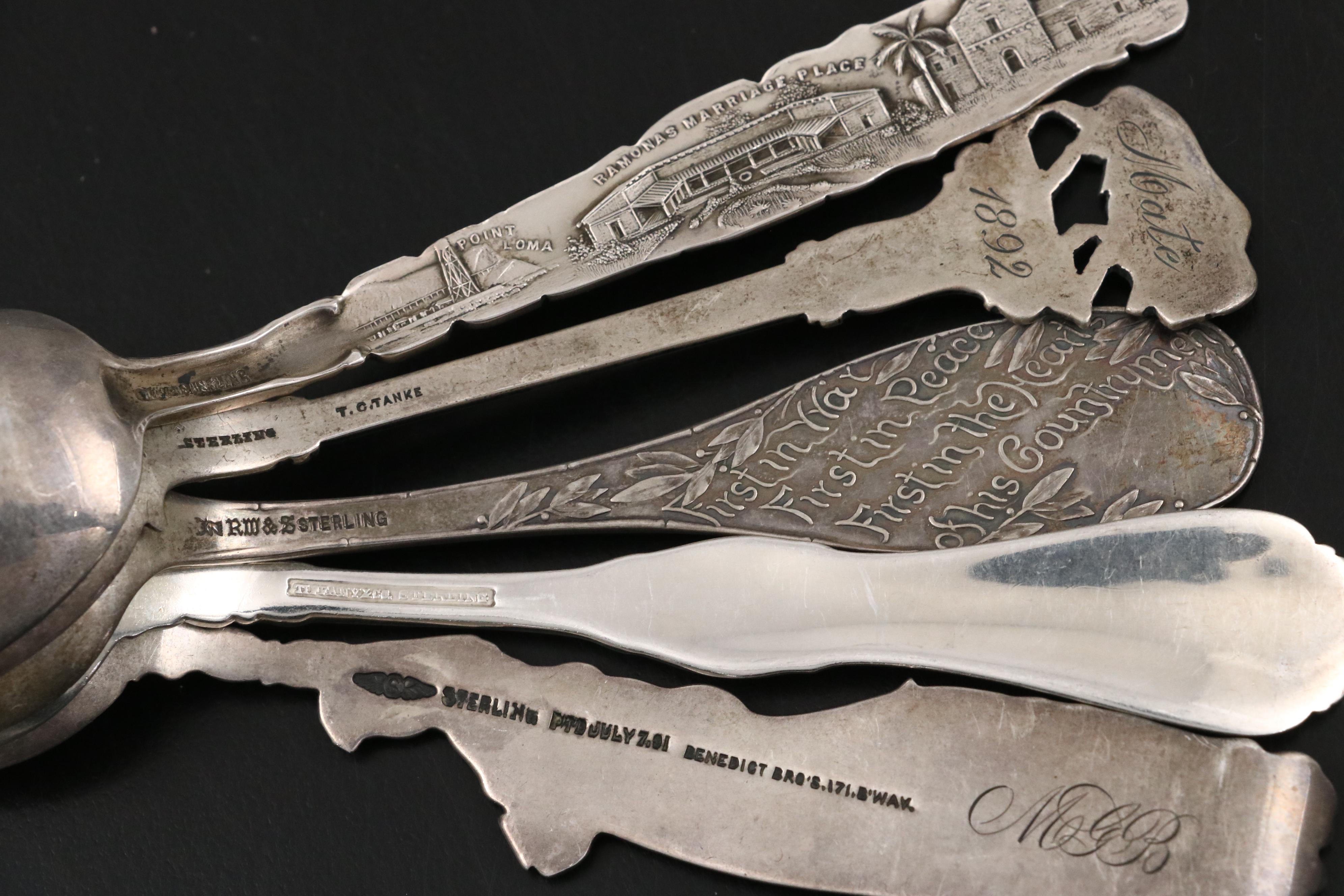 Tiffany & Co. Sterling Brooklyn Bridge Spoon with Other Sterling Souvenir Spoons