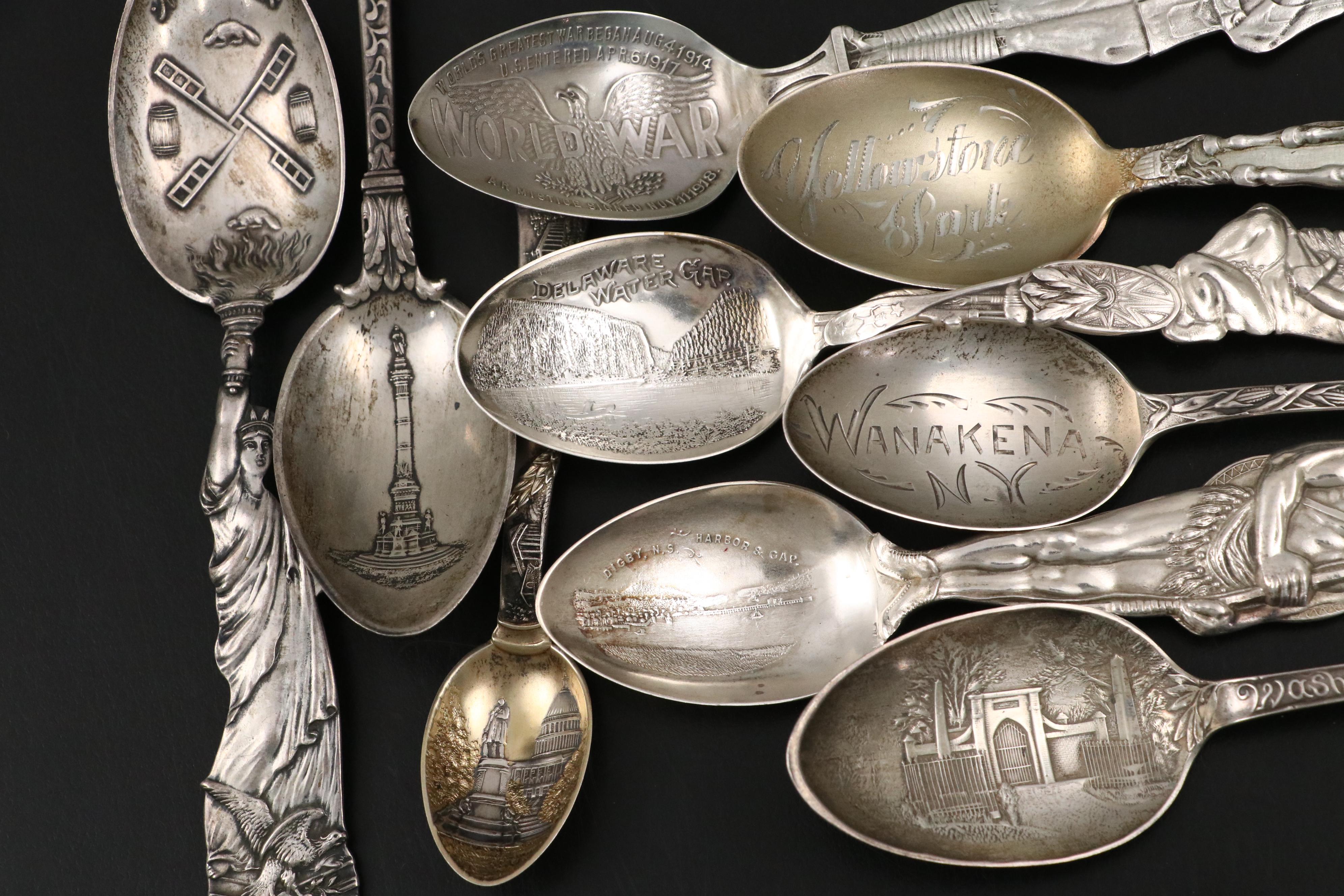 Tiffany & Co. Sterling Brooklyn Bridge Spoon with Other Sterling Souvenir Spoons