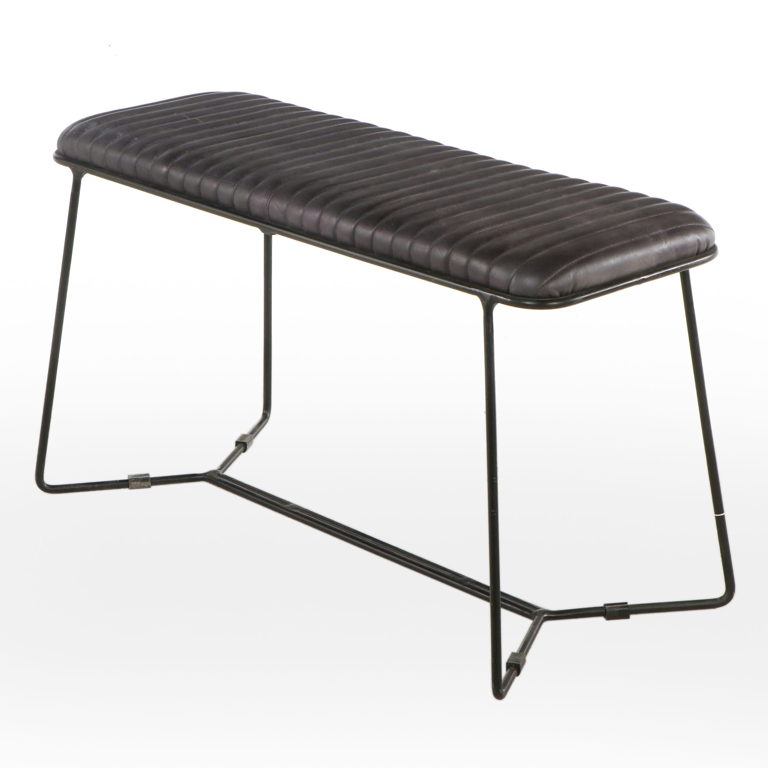 Channel Tufted Vinyl Upholstered Wire Bench