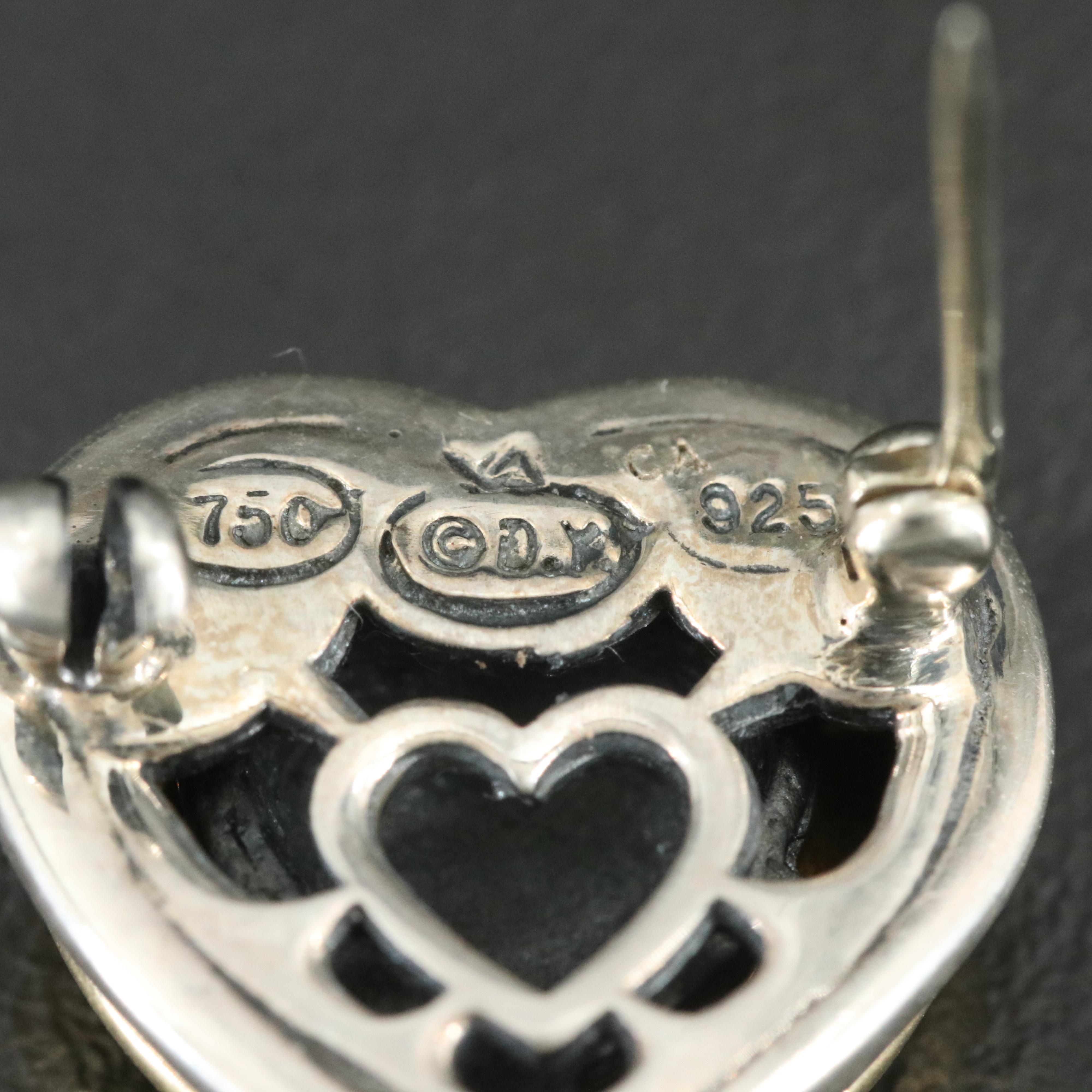 David Yurman Sterling and 18K Cable Heart Brooch with Diamond Accents