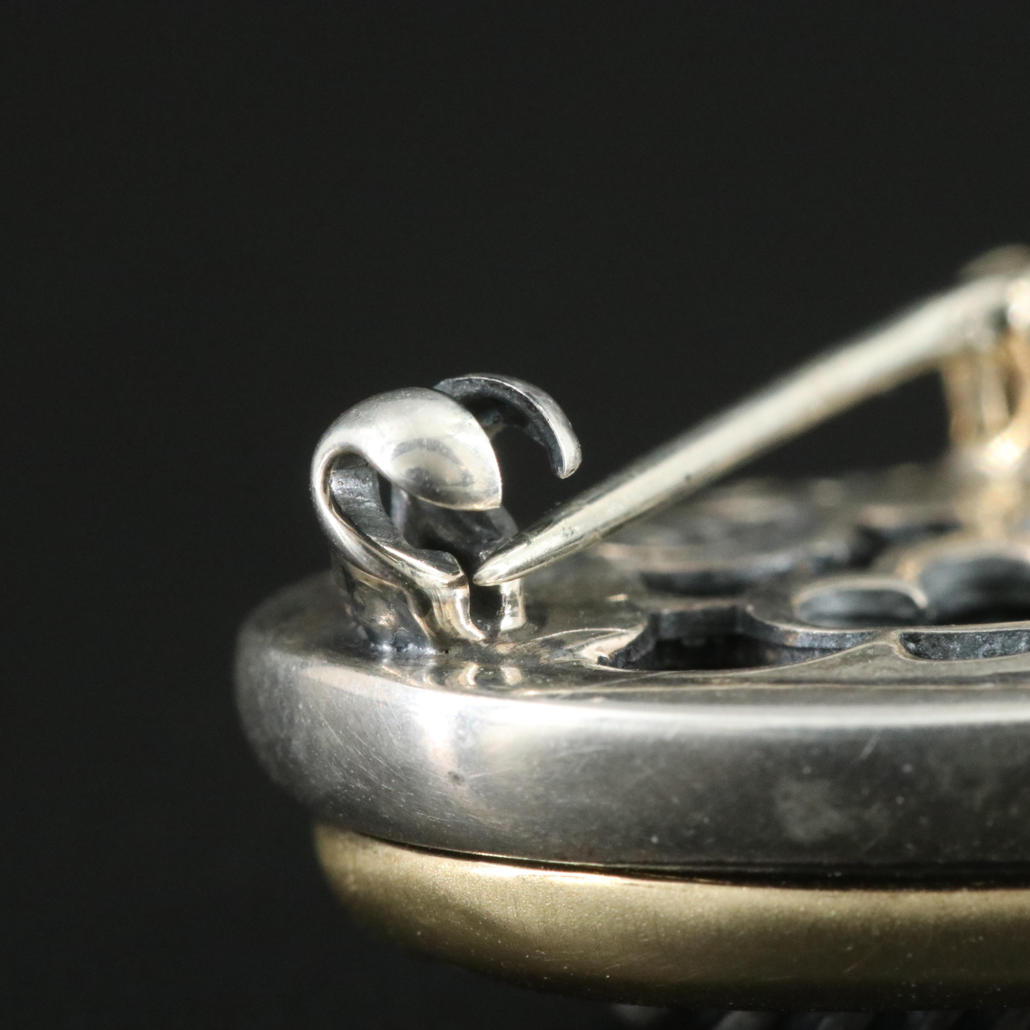 David Yurman Sterling and 18K Cable Heart Brooch with Diamond Accents