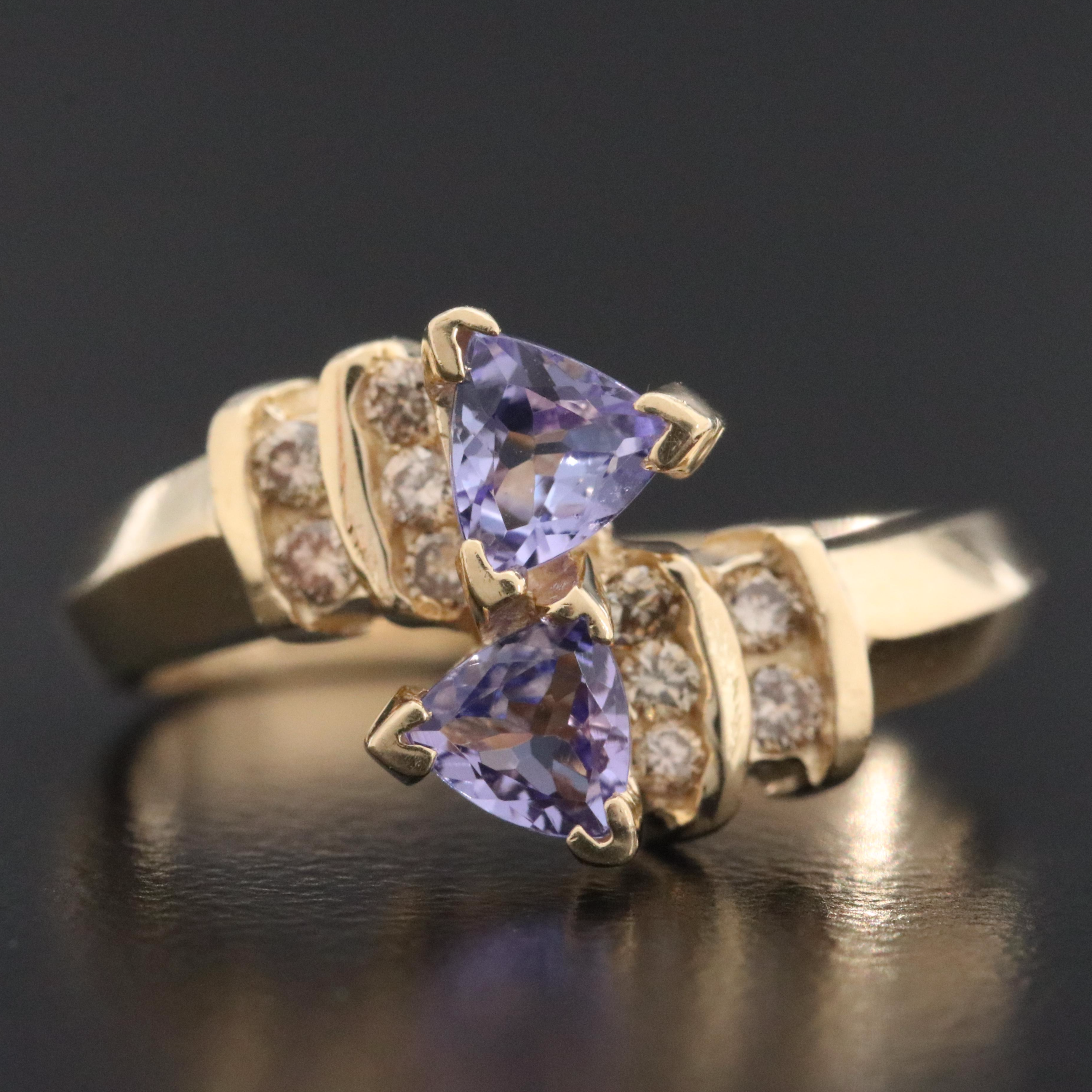 14K Tanzanite and Diamond Crossover Ring