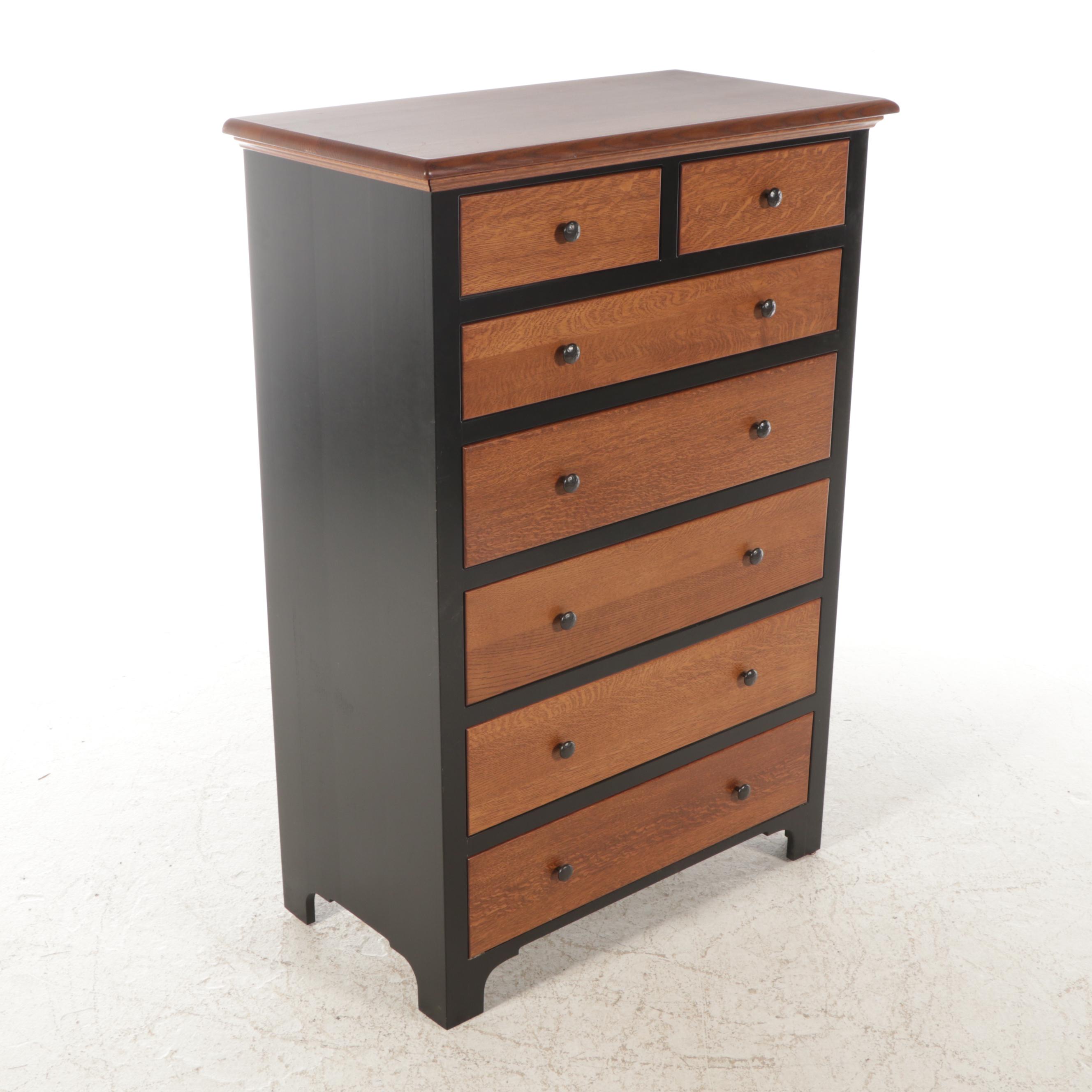 Amish Furniture Shoppe Oak and Black Lacquered Tall Chest