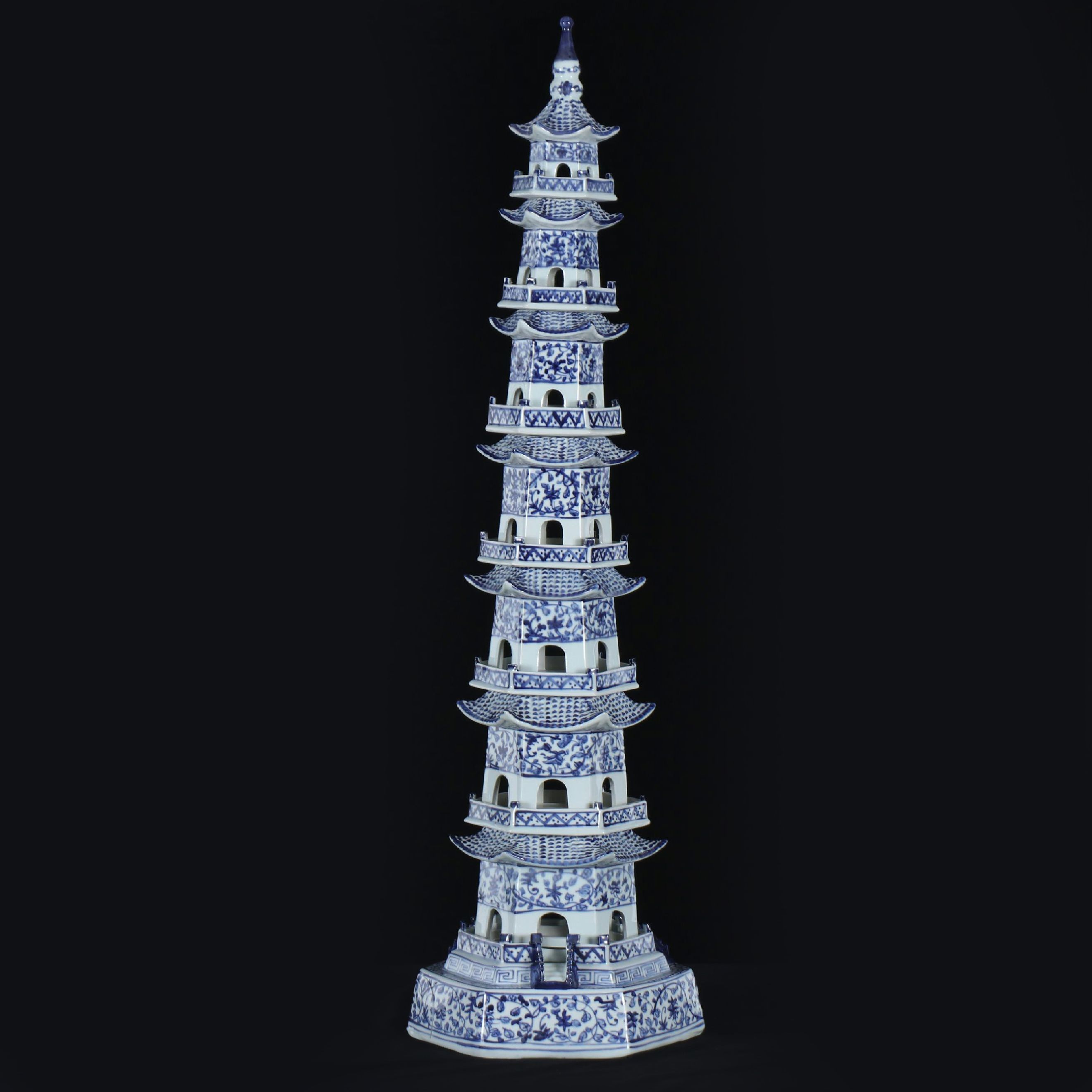 Chinese Blue and White Porcelain Seven-Tier Pagoda