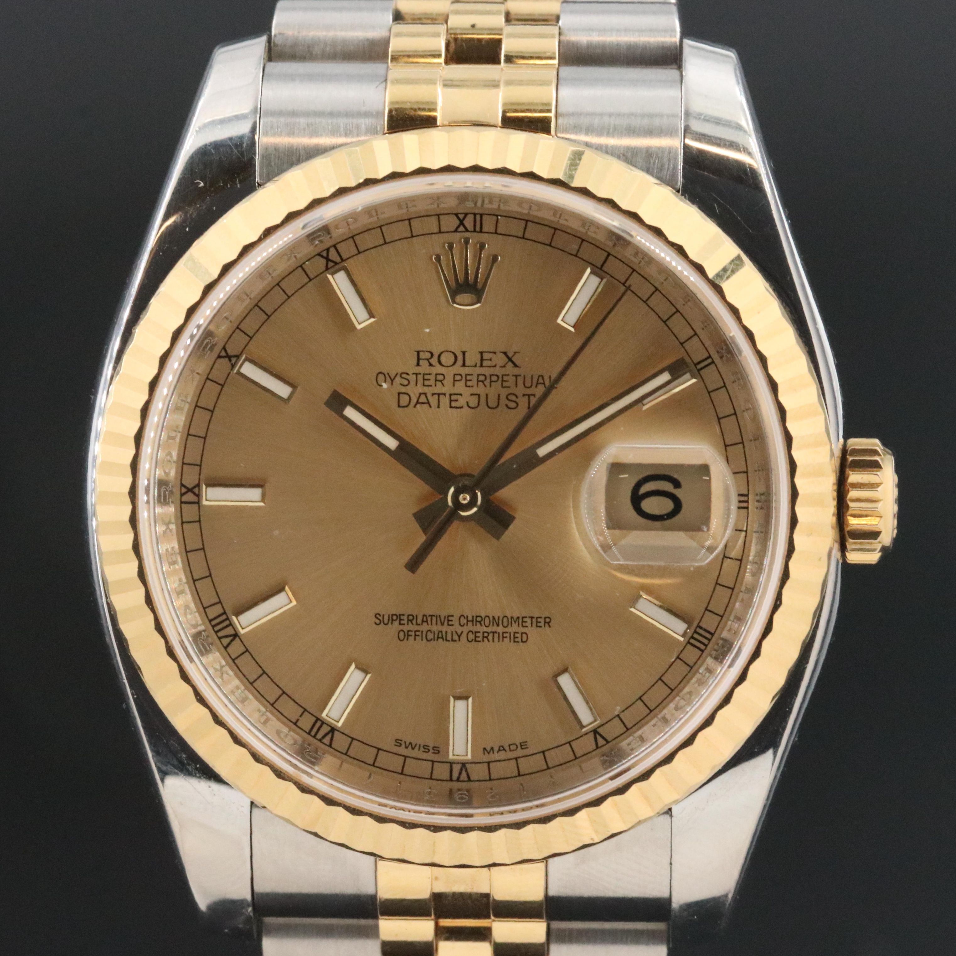 2008 Rolex Datejust 36 Champagne Index 116233 Watch