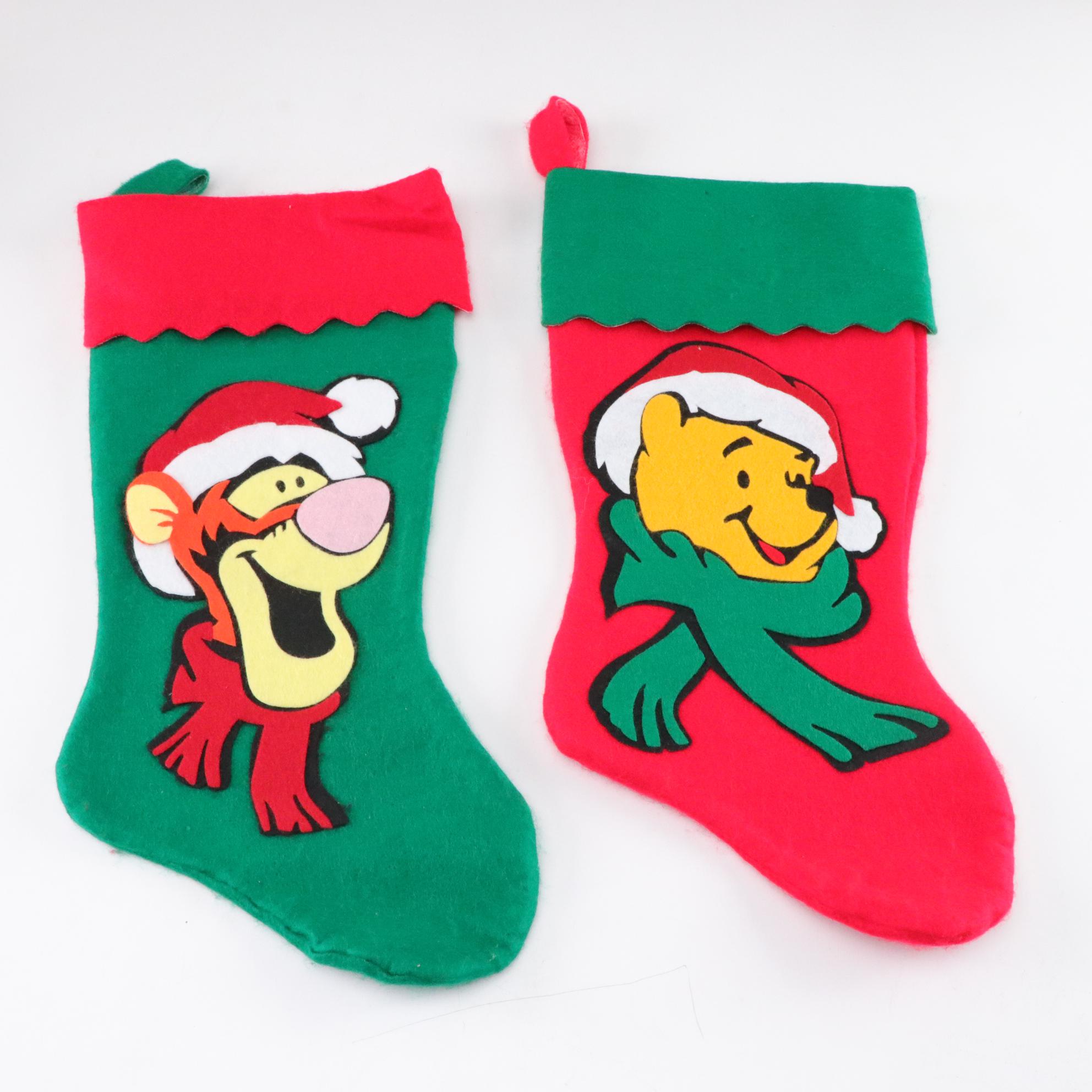 Winnie the Pooh Character Stockings and Ornament with Santa & Snowman Ornaments