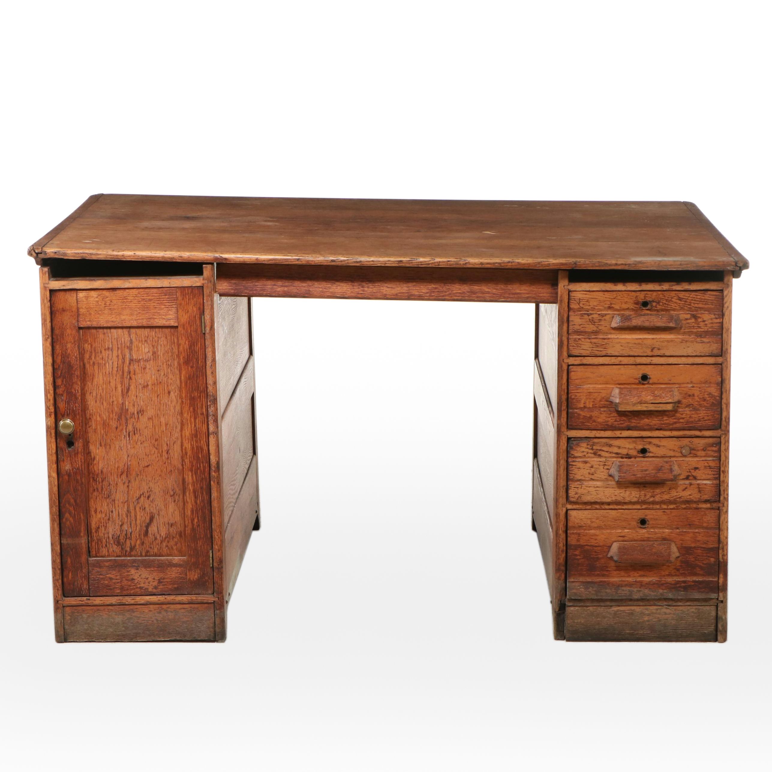 Oak Three-Piece Desk, 20th Century