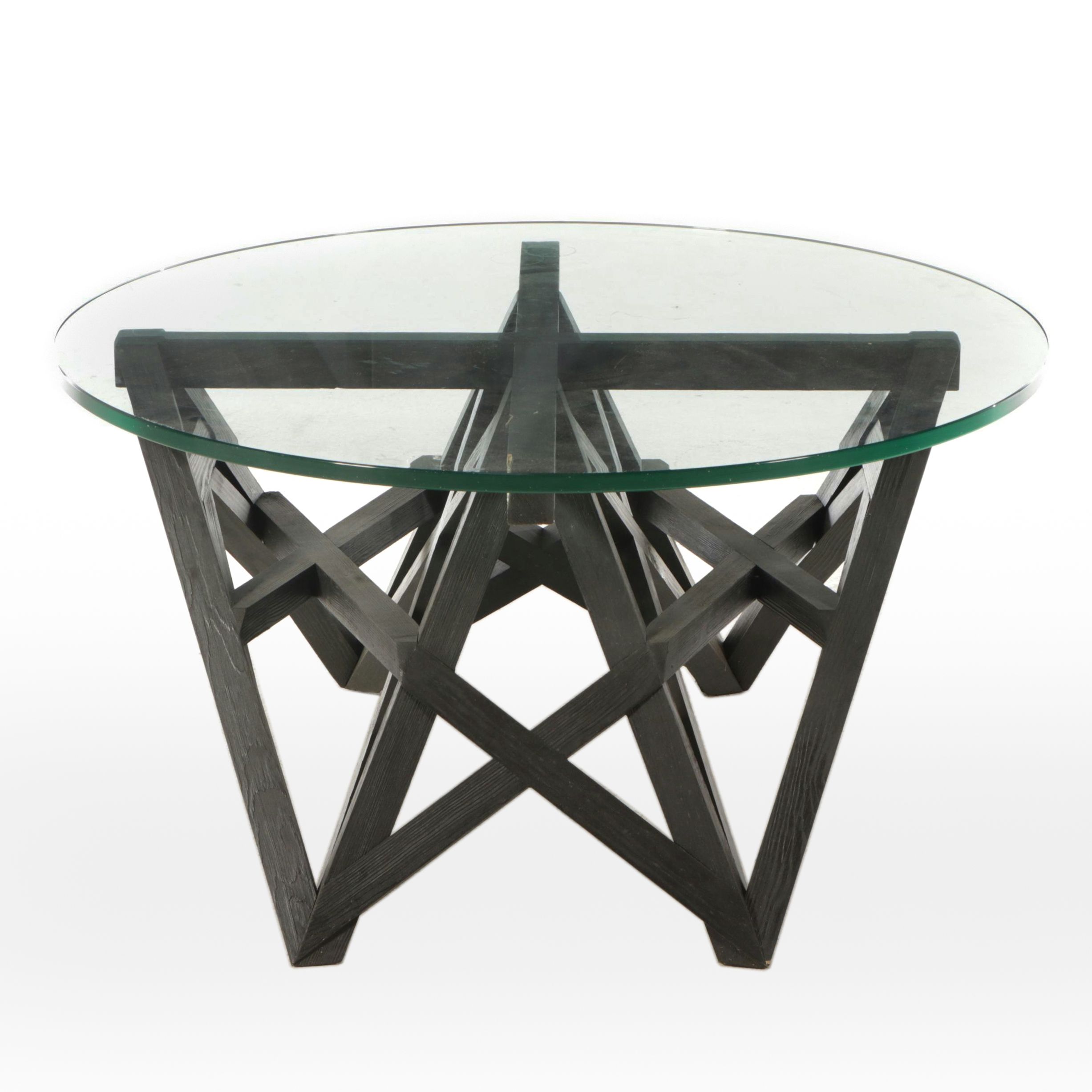Modern Black Painted Wooden Truss Coffee Table with Glass Top