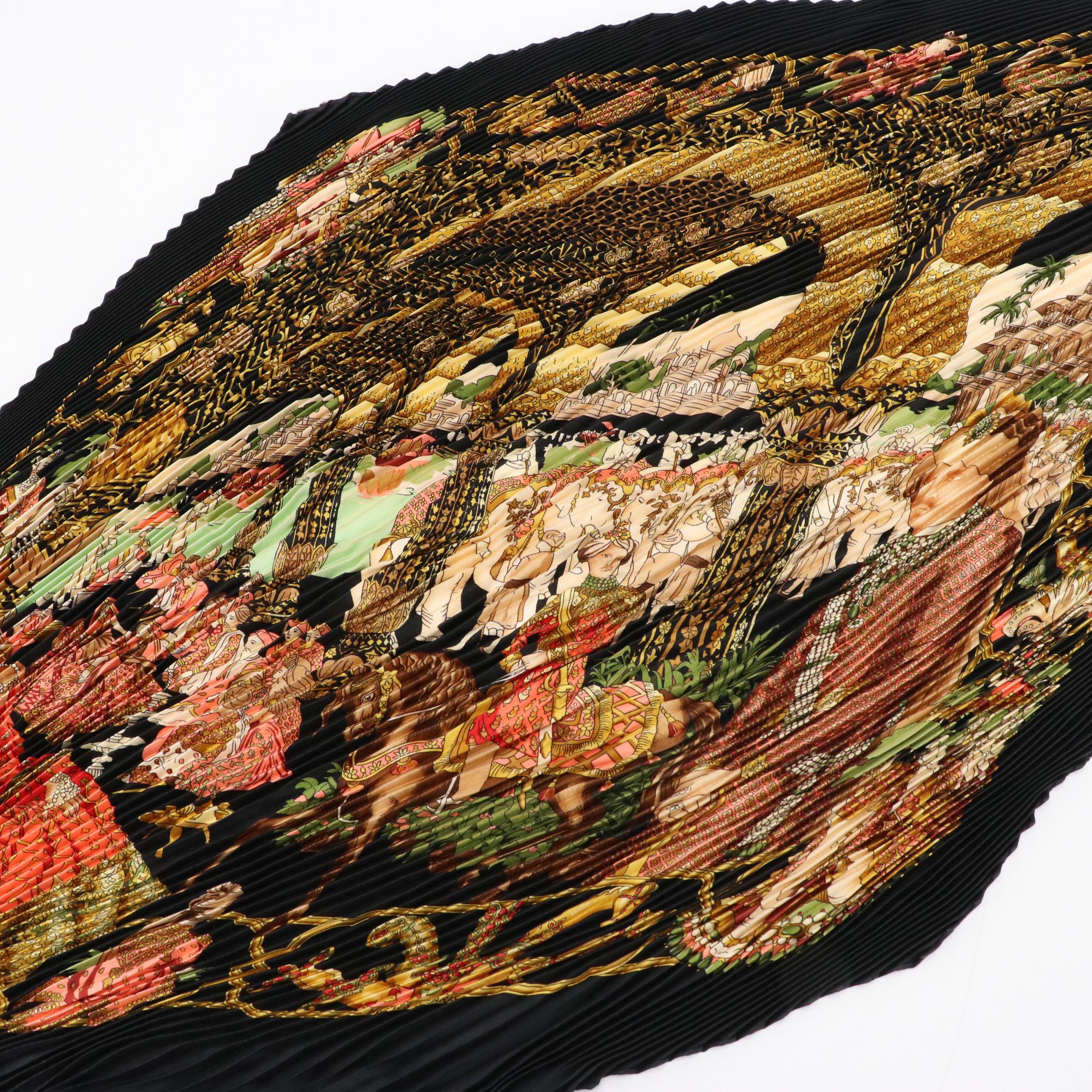 Hermès "Splendeurs des Maharajas" Plissé Silk Twill Scarf 90 with Box