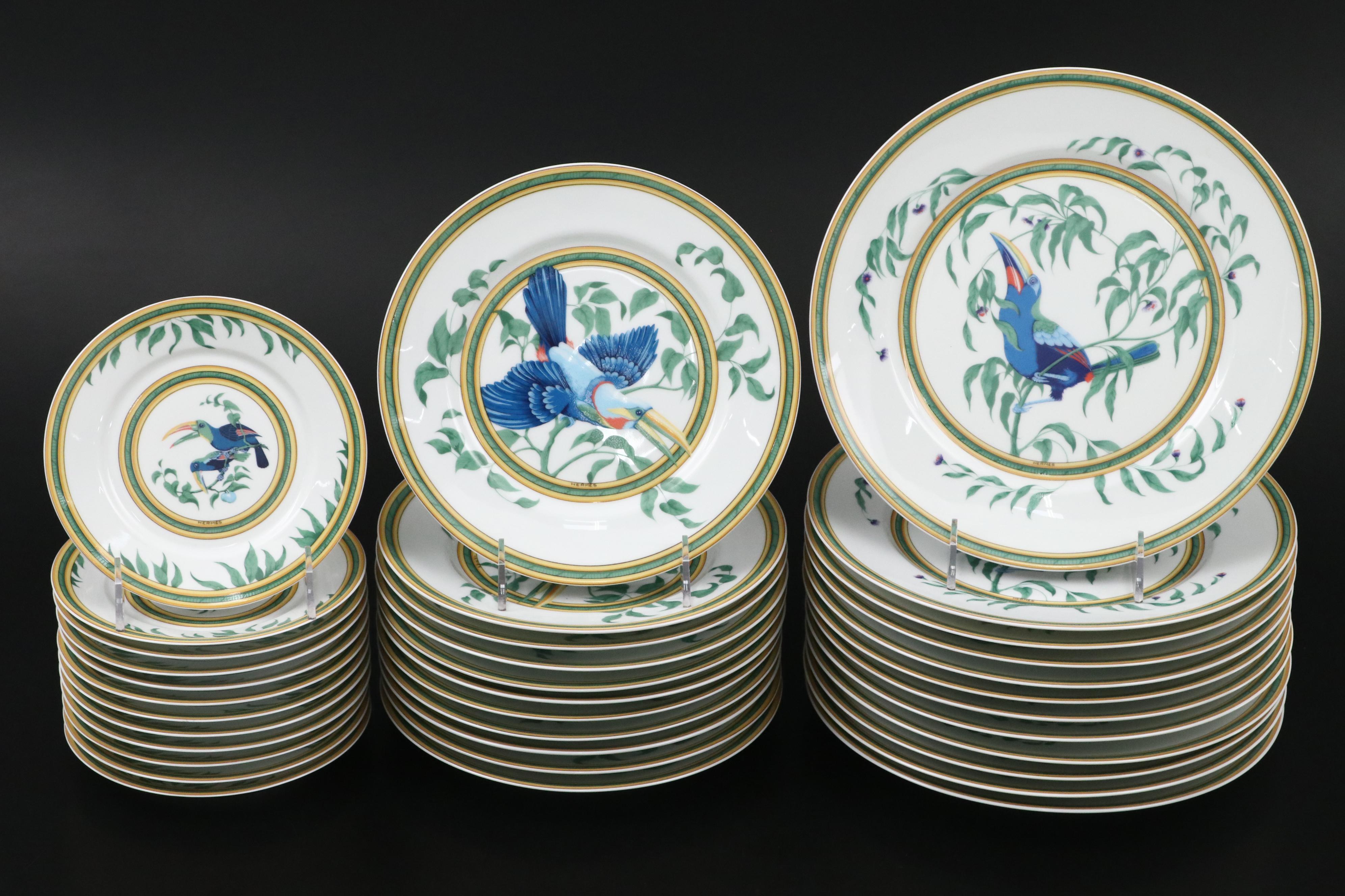 Hermès "Toucans" Porcelain Dinnerware and Planter, 1991–2017