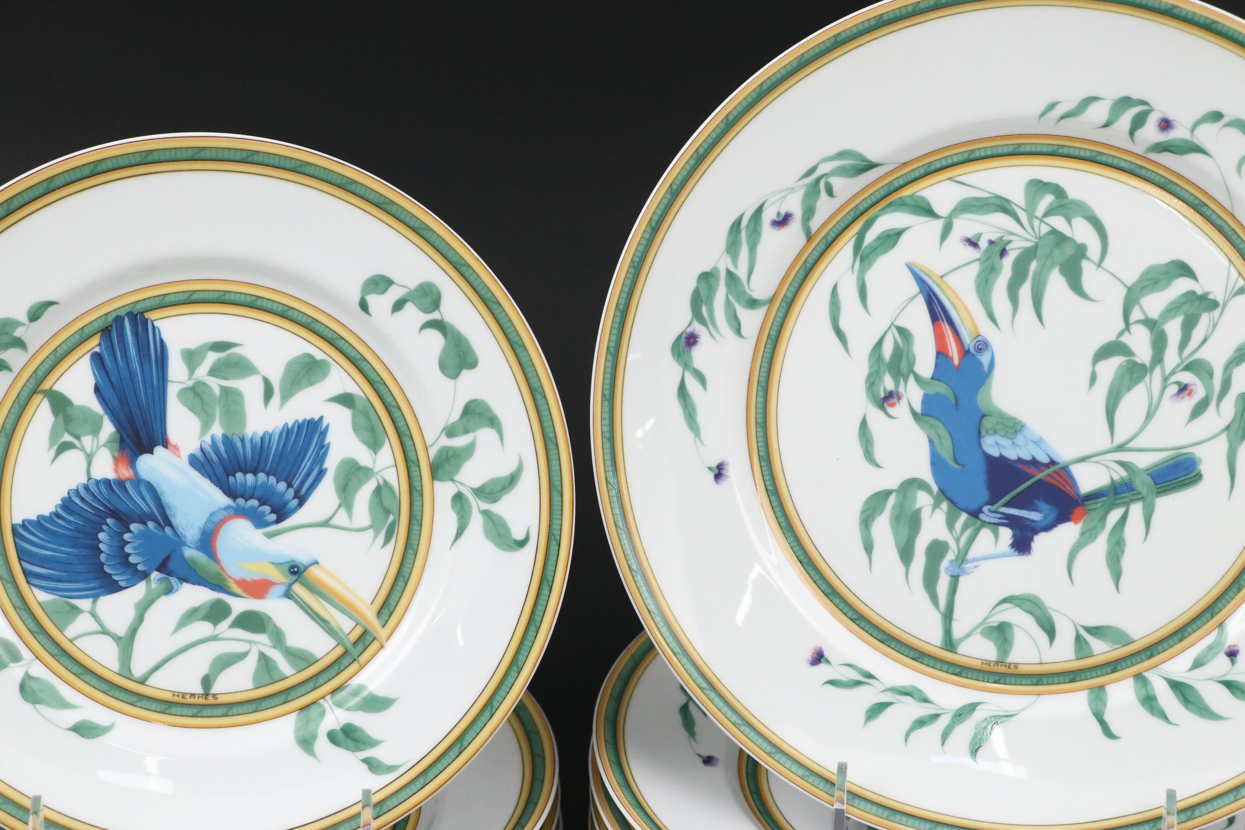 Hermès "Toucans" Porcelain Dinnerware and Planter, 1991–2017