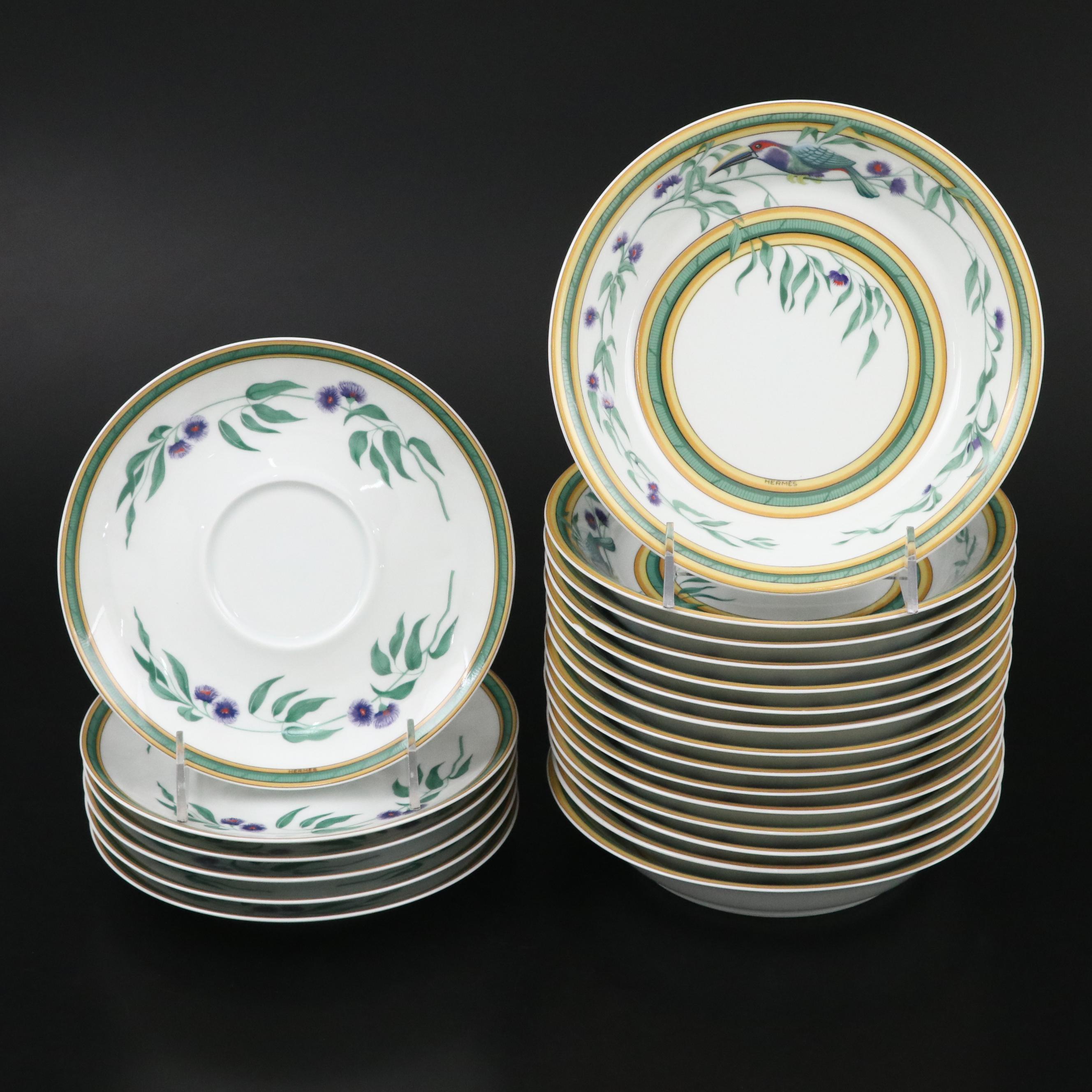 Hermès "Toucans" Porcelain Dinnerware and Planter, 1991–2017