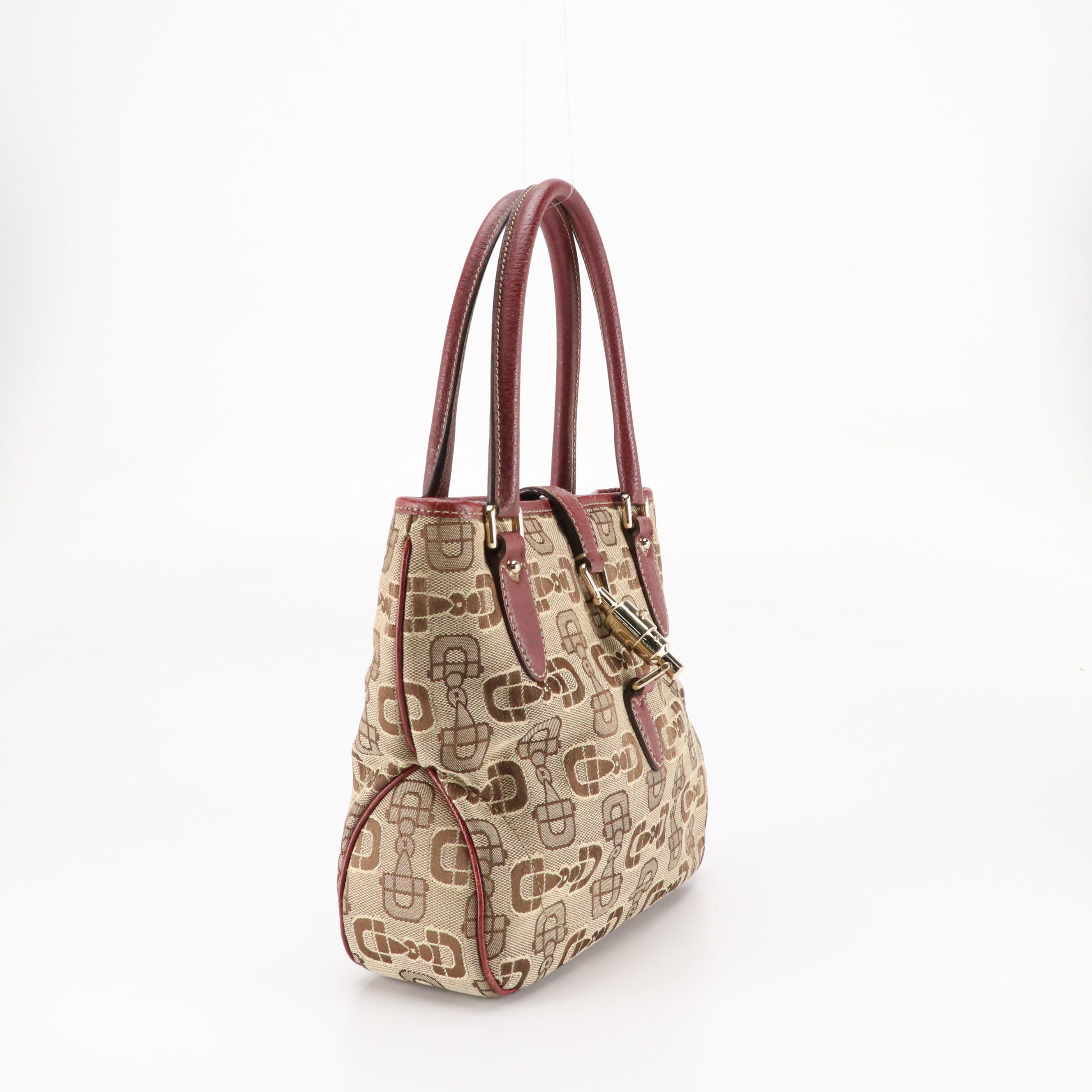 Gucci Piston Lock Small Tote in Horsebit Jacquard Canvas