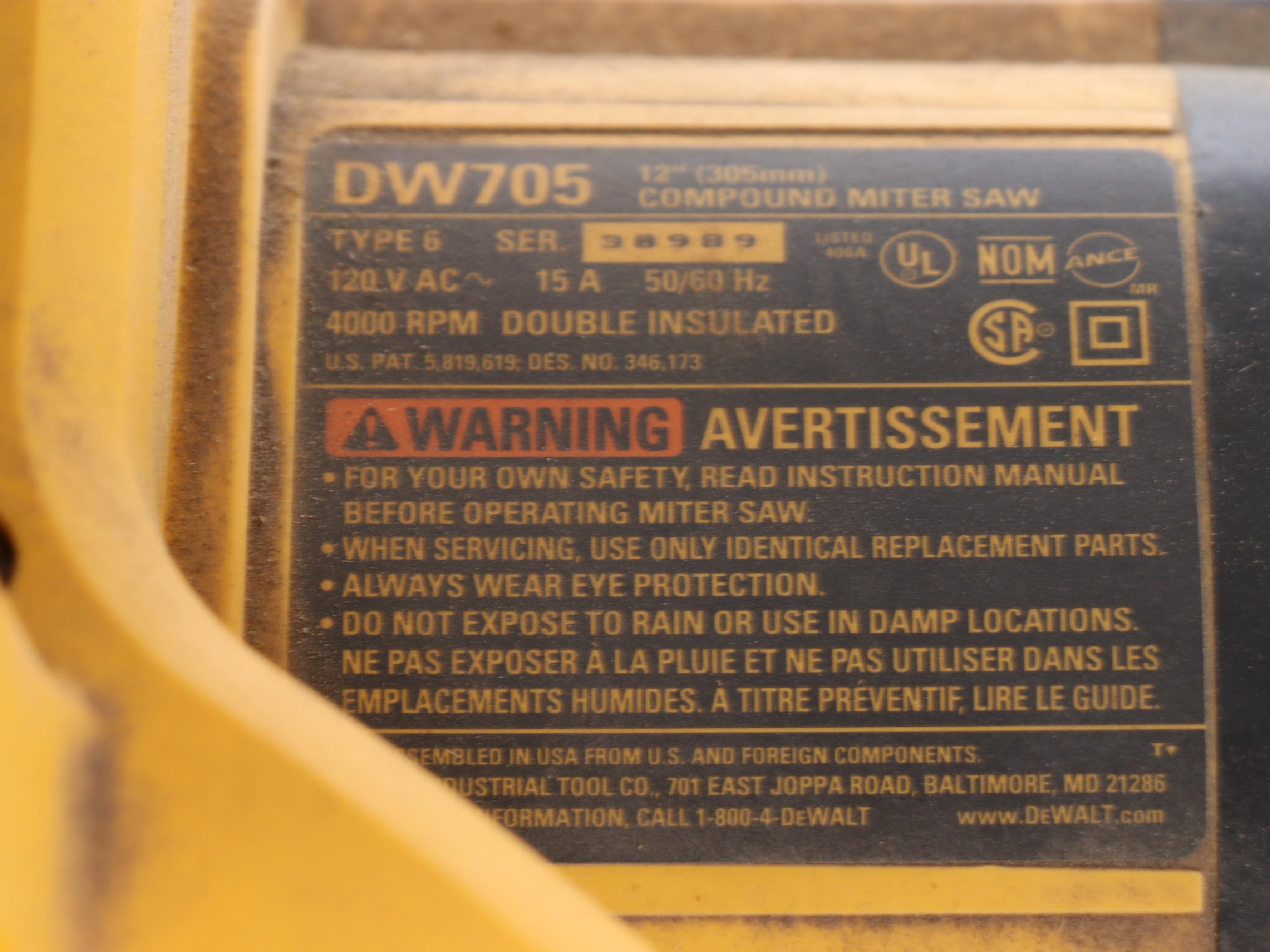 DeWalt DW705 12" Single Bevel Compound Miter Saw