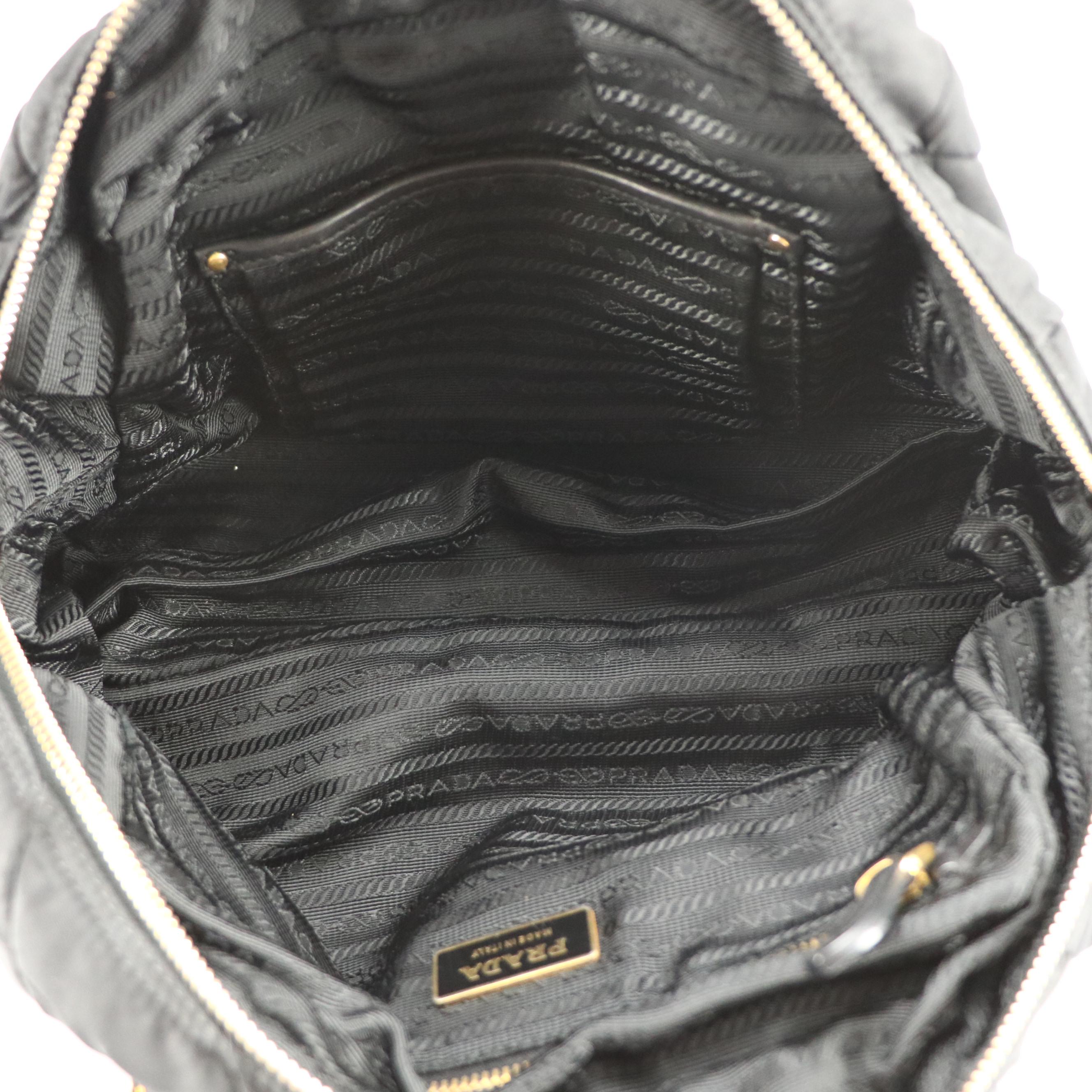 Prada Domed Chunky Chain Strap Bag in Black Chevron Quilted Tessuto Nylon