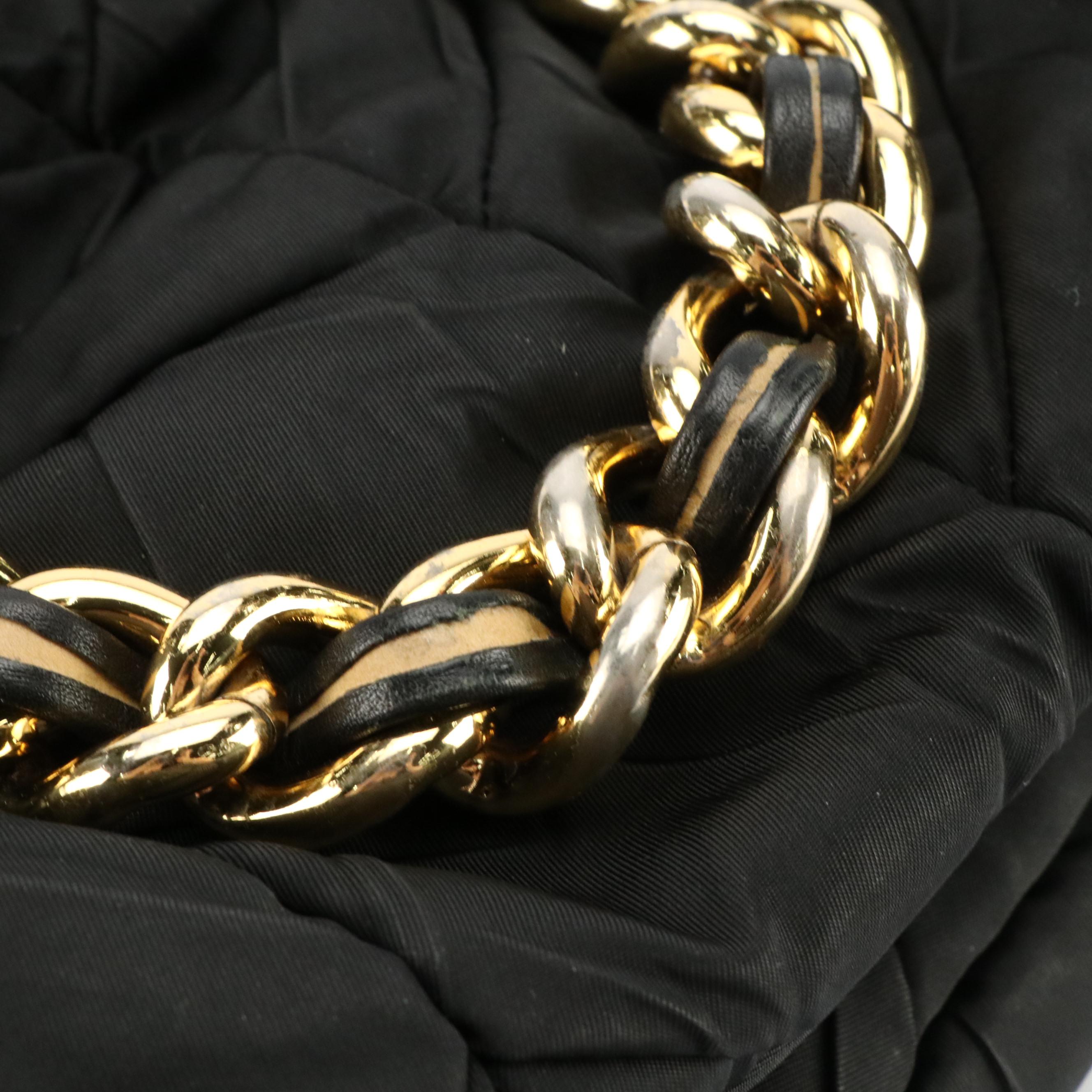 Prada Domed Chunky Chain Strap Bag in Black Chevron Quilted Tessuto Nylon