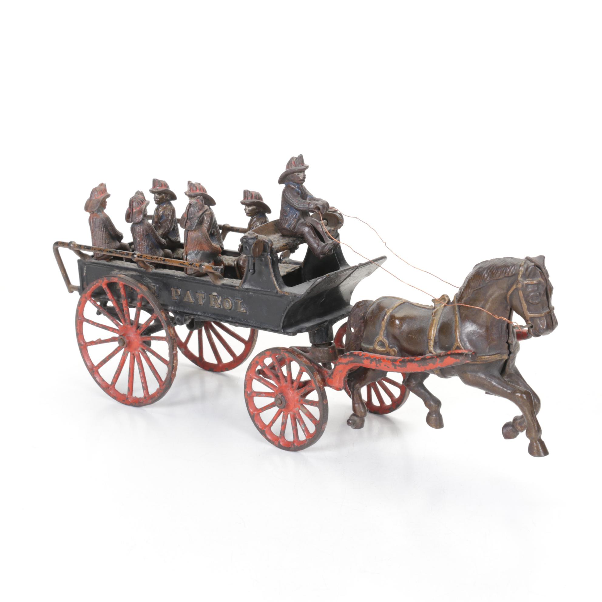 Cast Iron Fire Patrol Wagon & Firefighters, Late 19th/ Early 20th Century