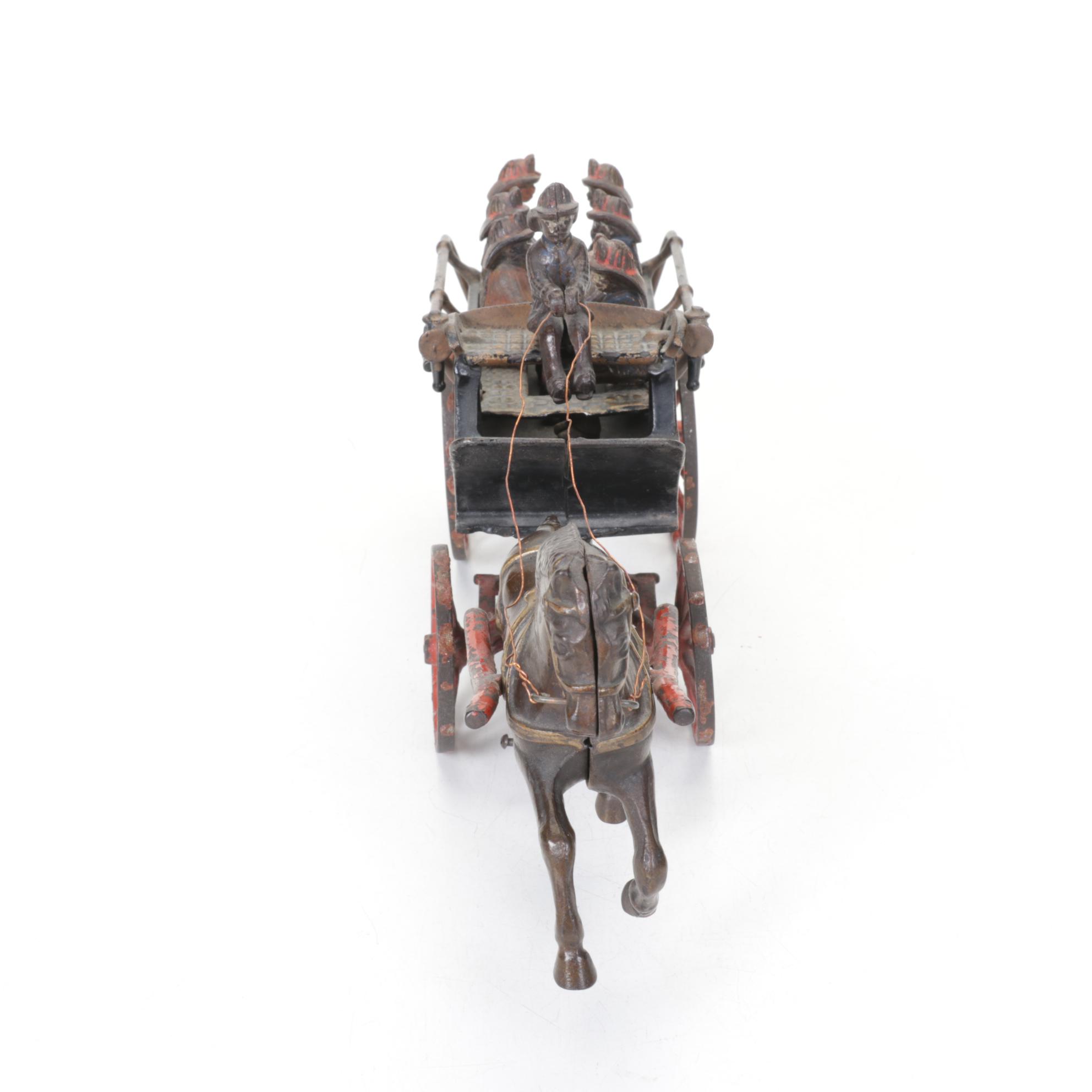 Cast Iron Fire Patrol Wagon & Firefighters, Late 19th/ Early 20th Century