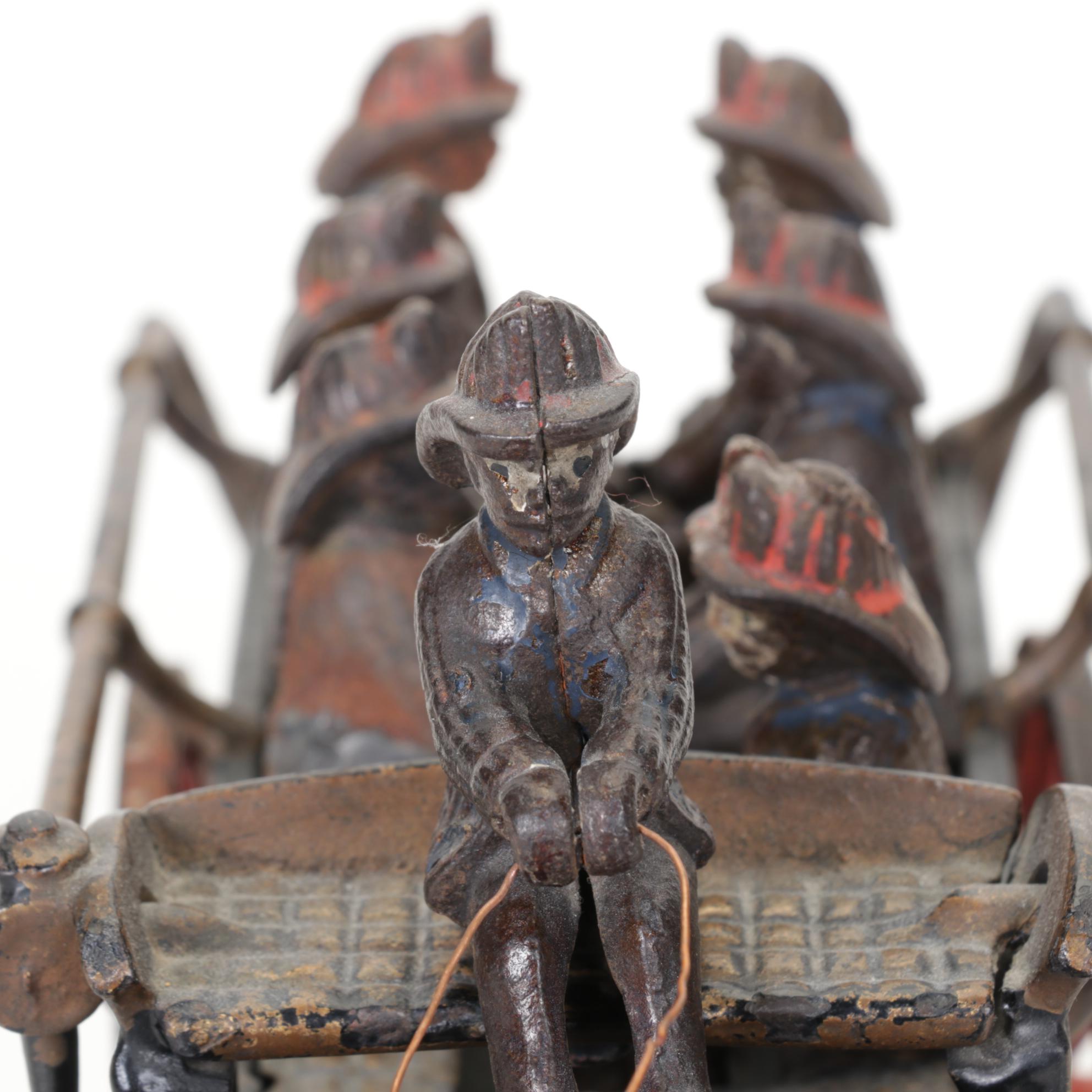 Cast Iron Fire Patrol Wagon & Firefighters, Late 19th/ Early 20th Century