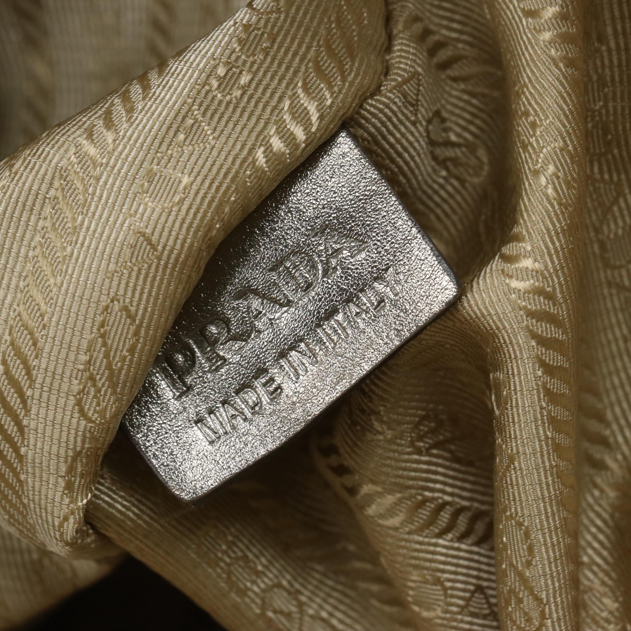 Prada Large Shopper Tote in Metallic Silver Vitello Daino Leather