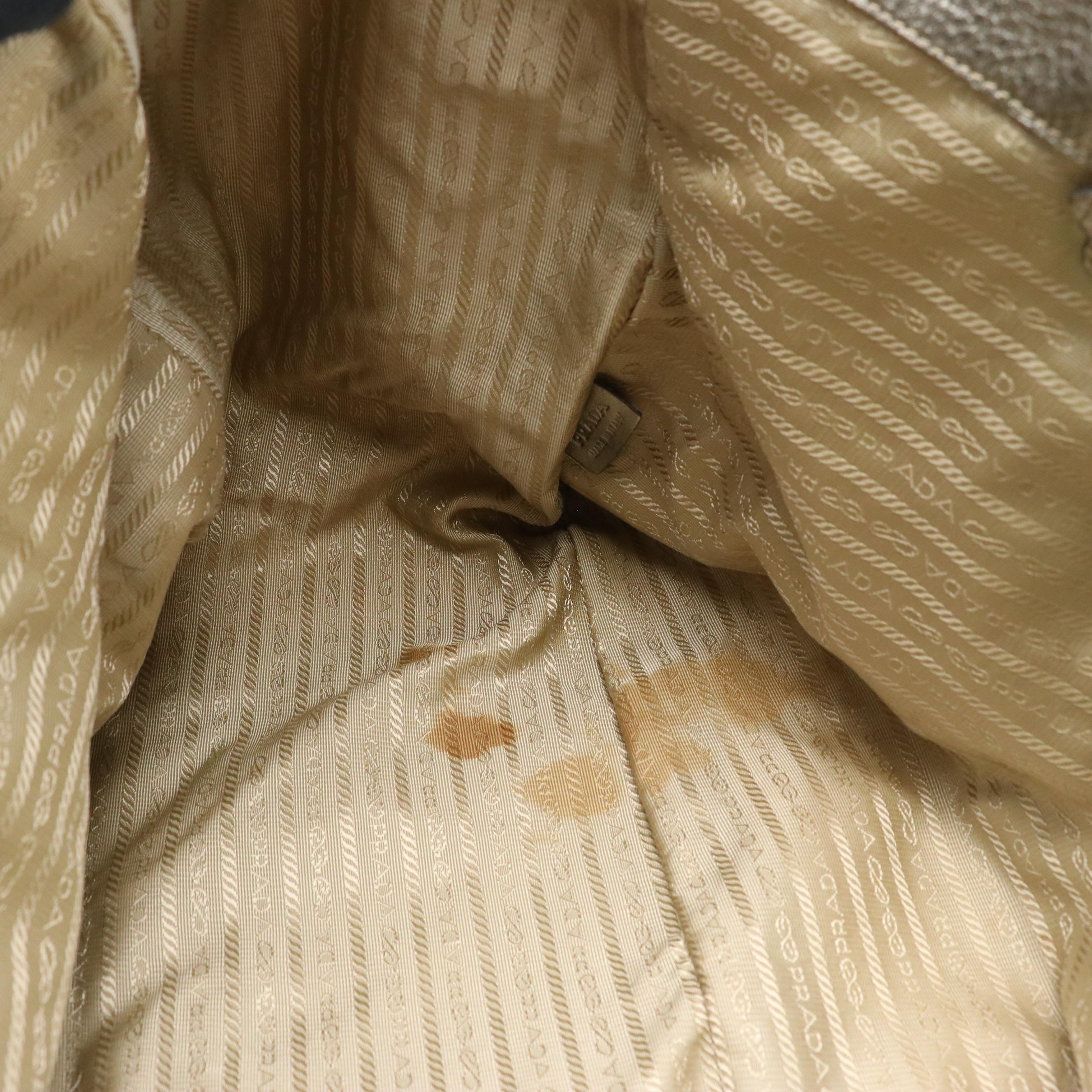 Prada Large Shopper Tote in Metallic Silver Vitello Daino Leather