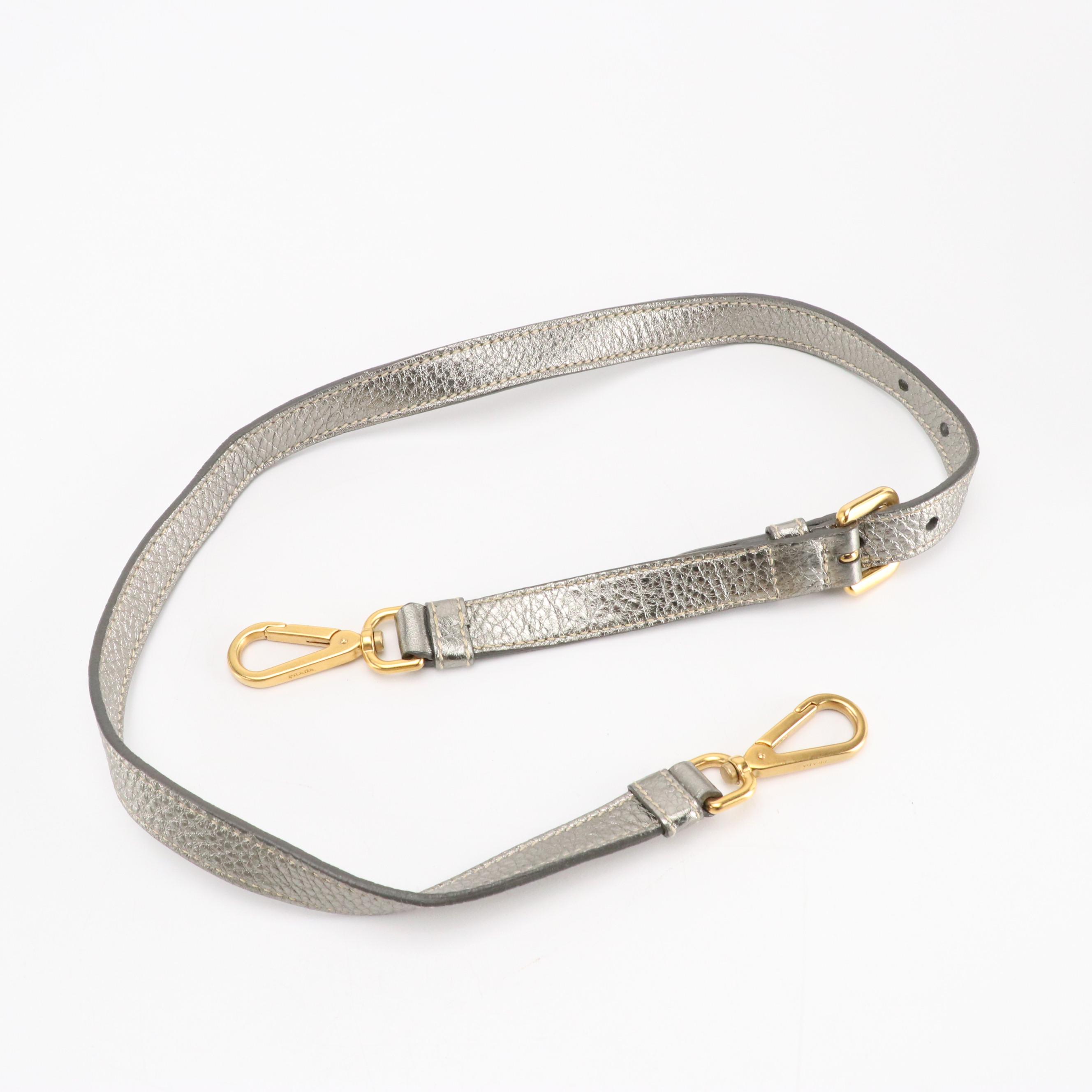 Prada Large Shopper Tote in Metallic Silver Vitello Daino Leather