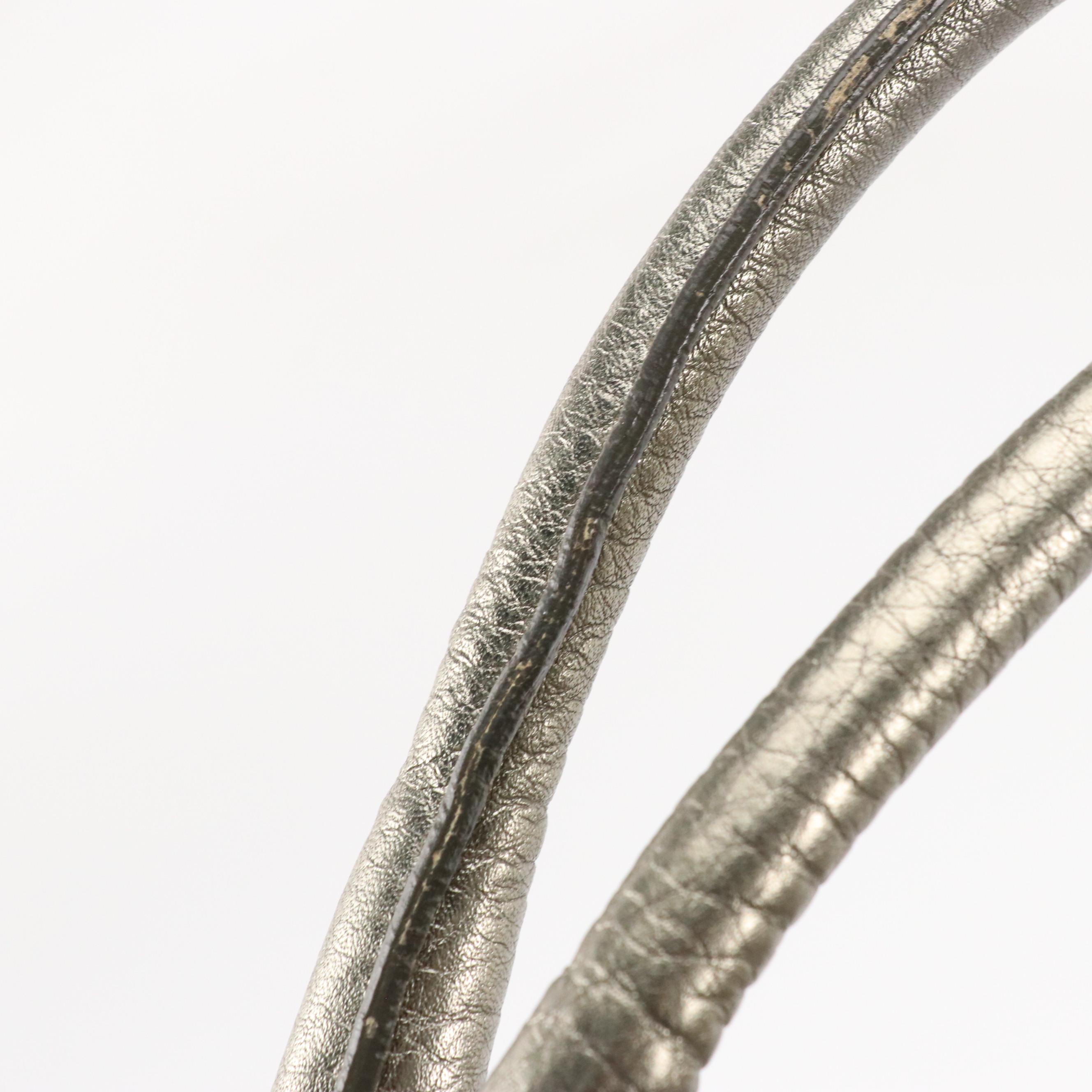 Prada Large Shopper Tote in Metallic Silver Vitello Daino Leather