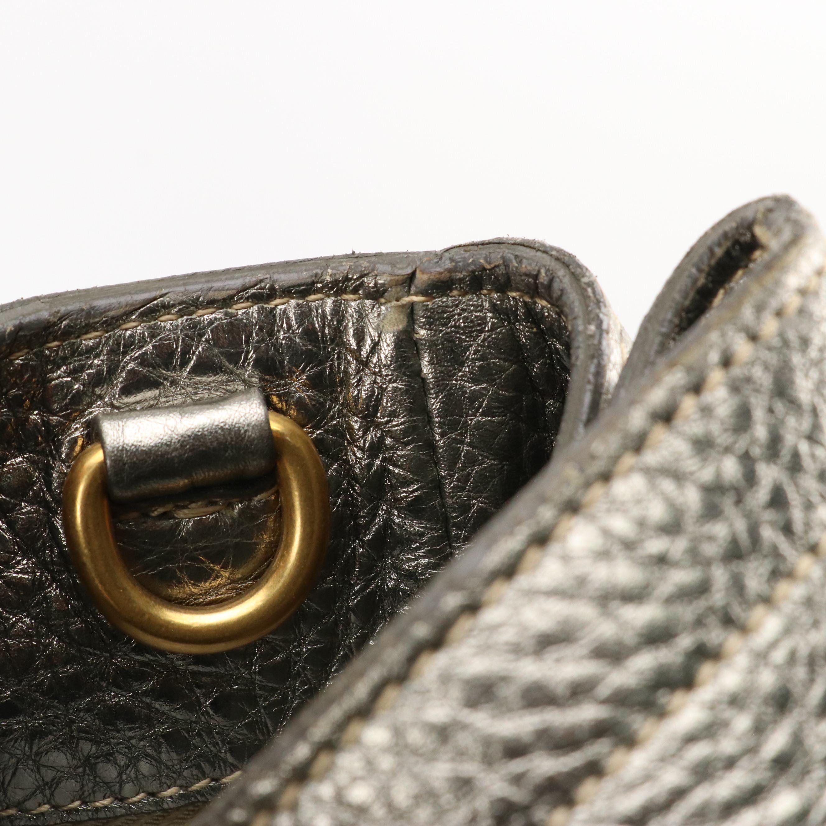 Prada Large Shopper Tote in Metallic Silver Vitello Daino Leather