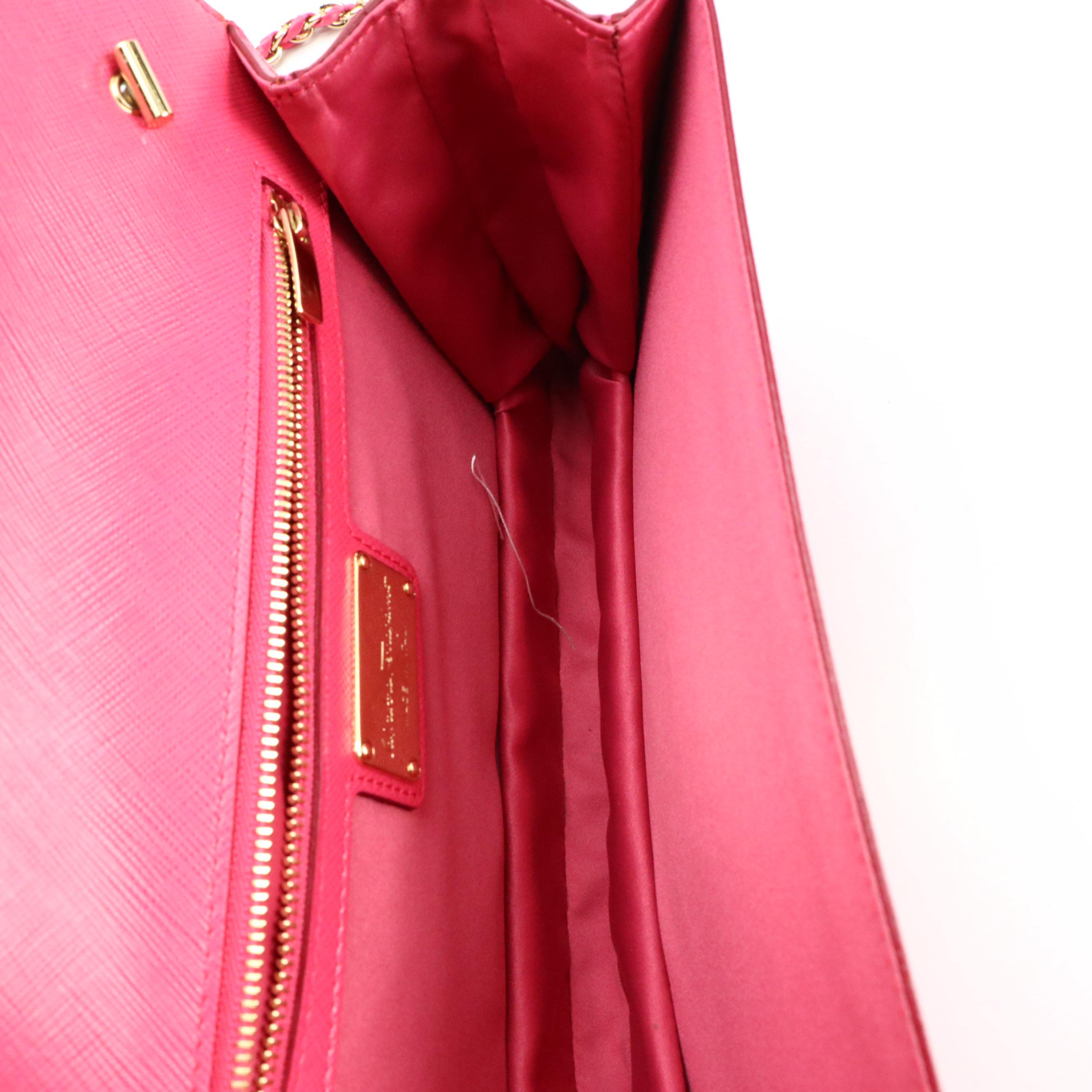 Salvatore Ferragamo Vara Bow Chain Shoulder Bag in Pink Taiga Leather