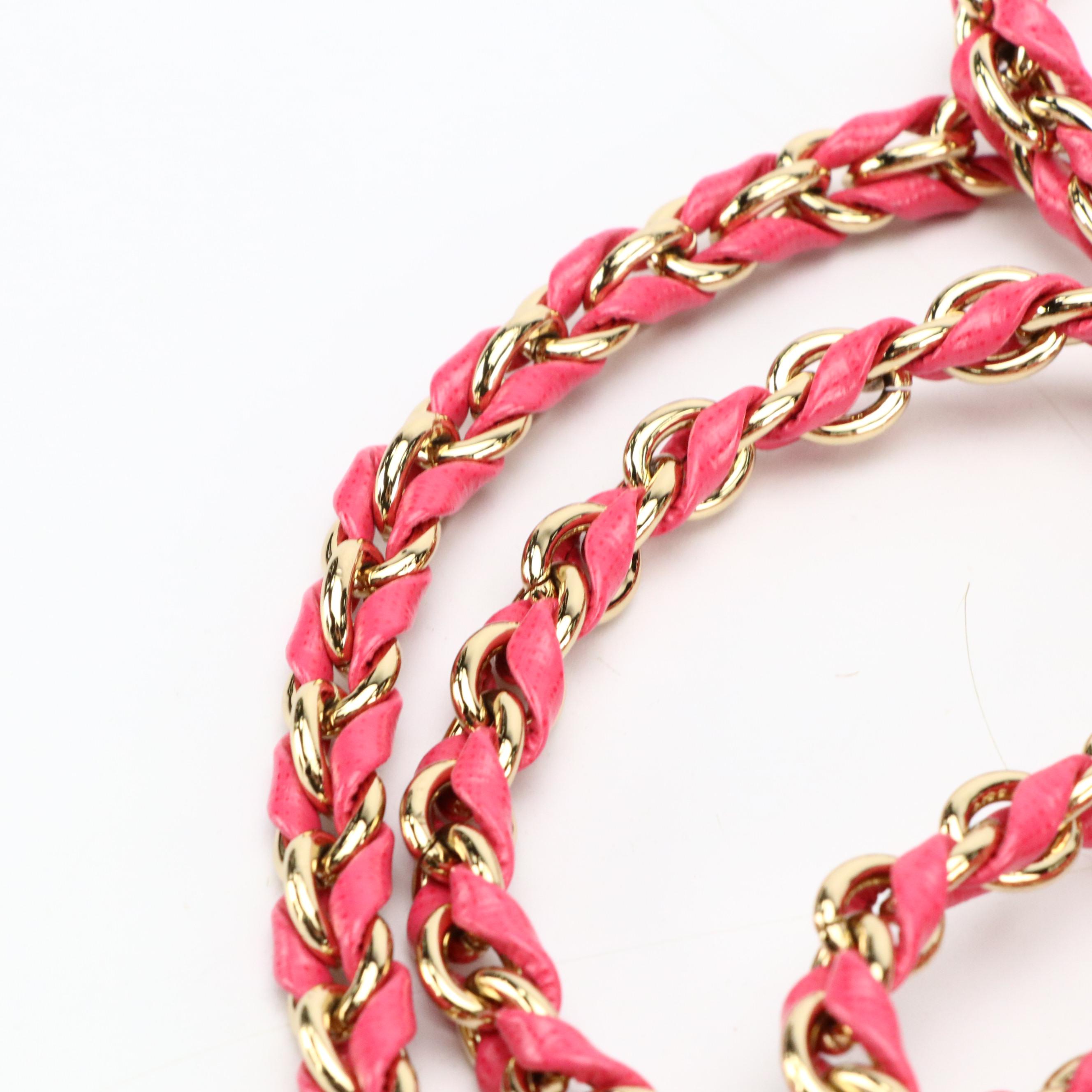 Salvatore Ferragamo Vara Bow Chain Shoulder Bag in Pink Taiga Leather