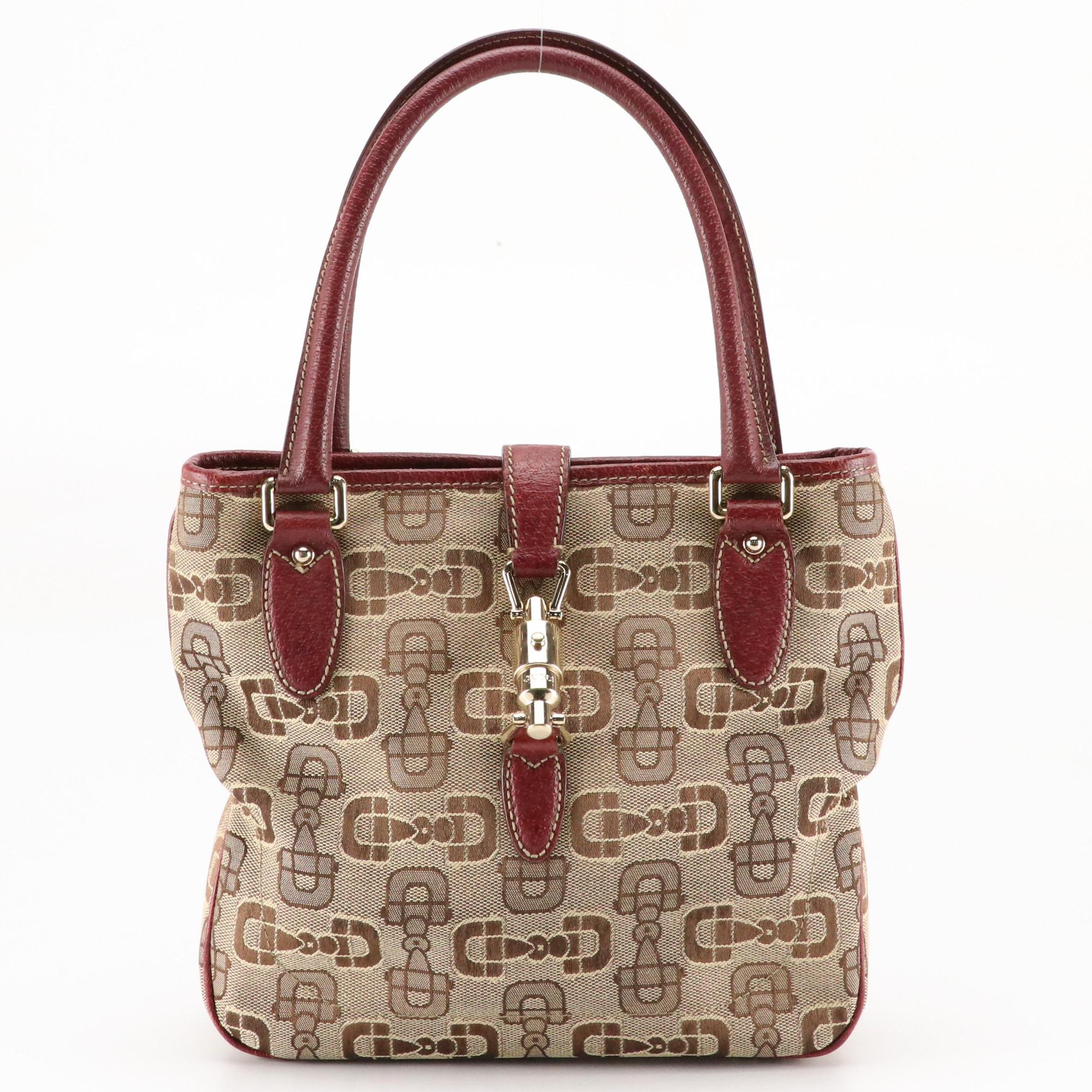 Gucci Piston Lock Small Tote in Horsebit Jacquard Canvas