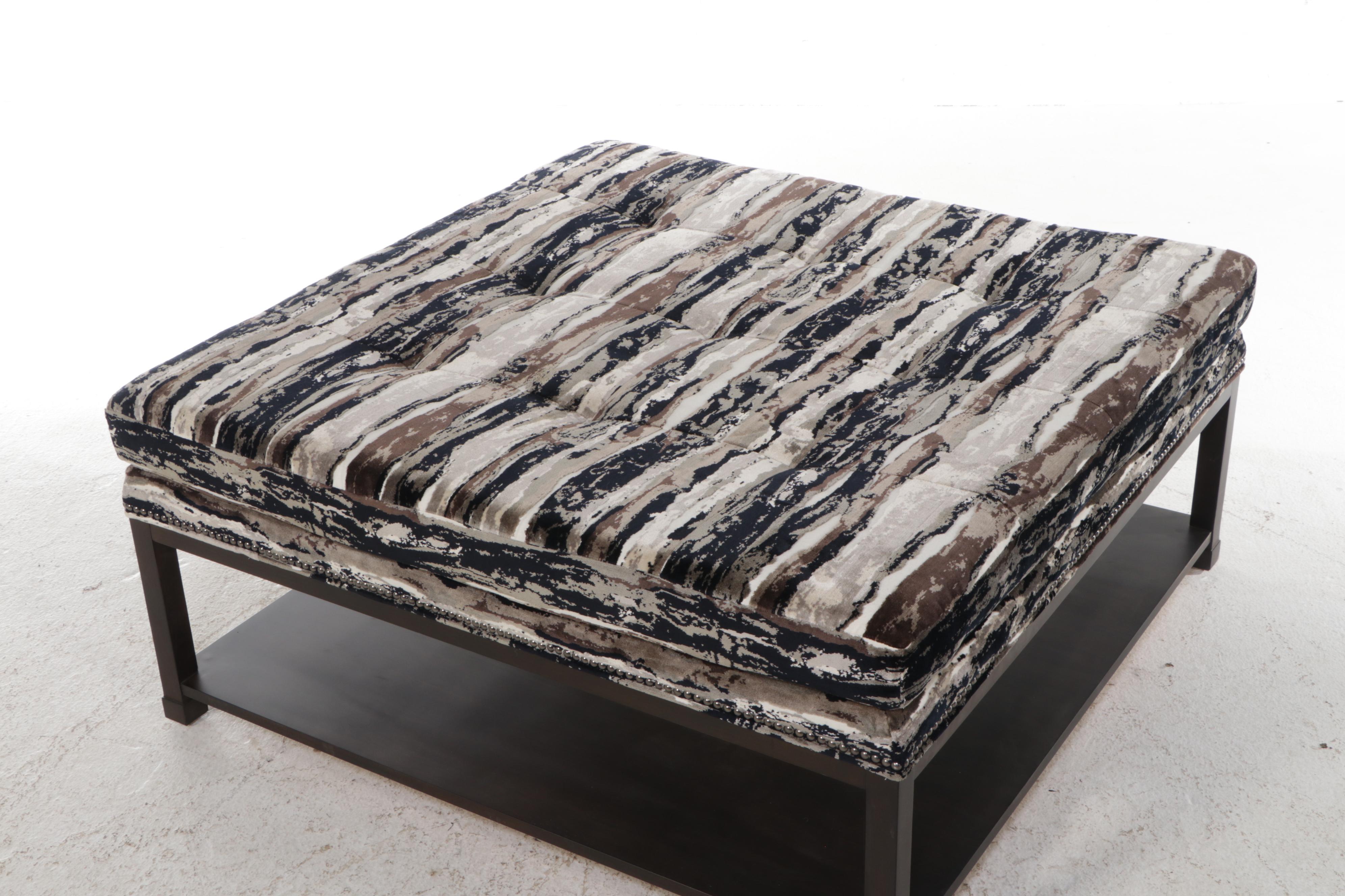 Fairfield Contemporary Large Square Velvet Upholstered Ottoman