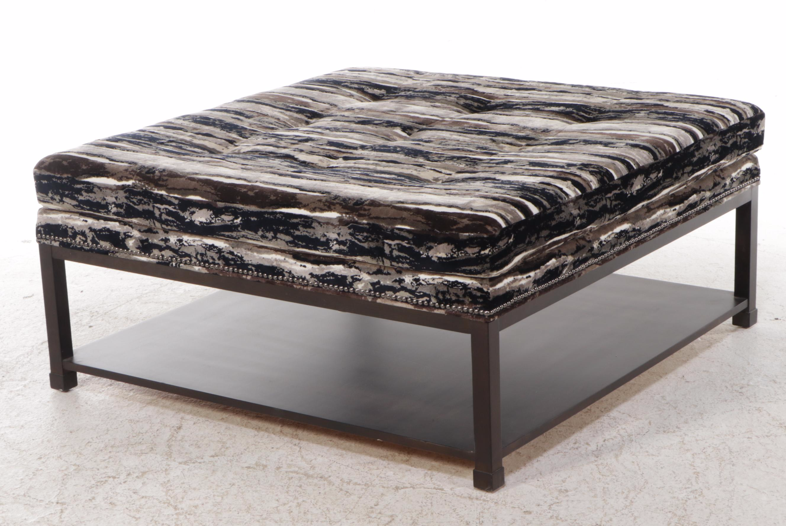 Fairfield Contemporary Large Square Velvet Upholstered Ottoman