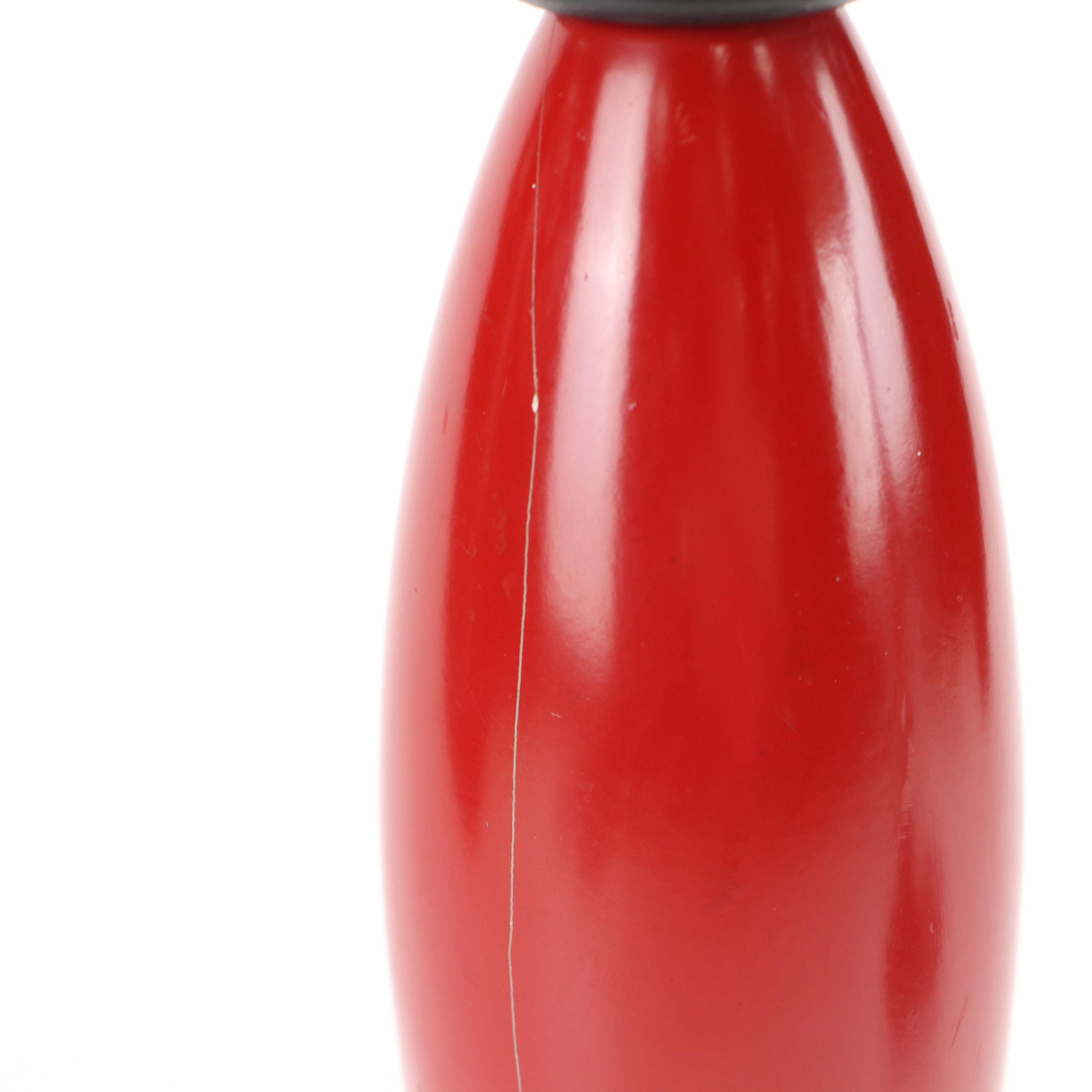 Arhaus Vintage Black & Red Enameled Candlestick Lamps with Velvet & Sheer Shades