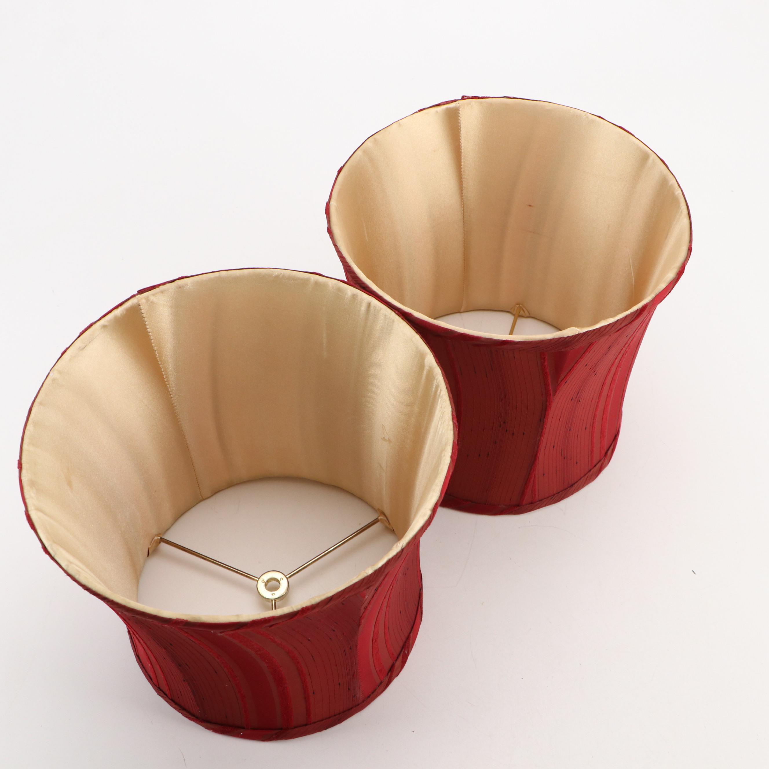 Arhaus Vintage Black & Red Enameled Candlestick Lamps with Velvet & Sheer Shades