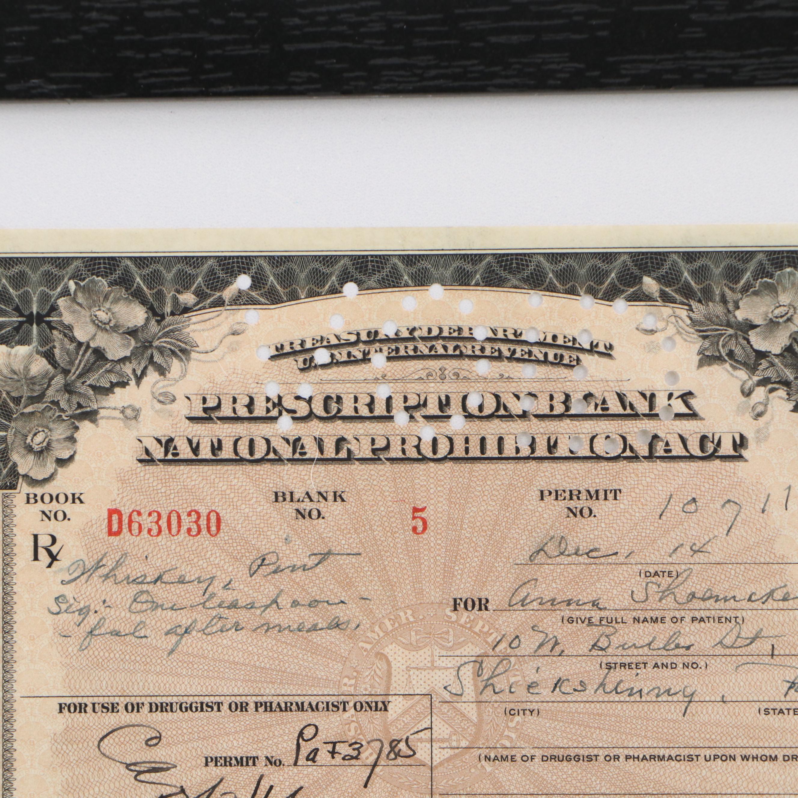 Prohibition Era Prescription Form for Whiskey, 1926