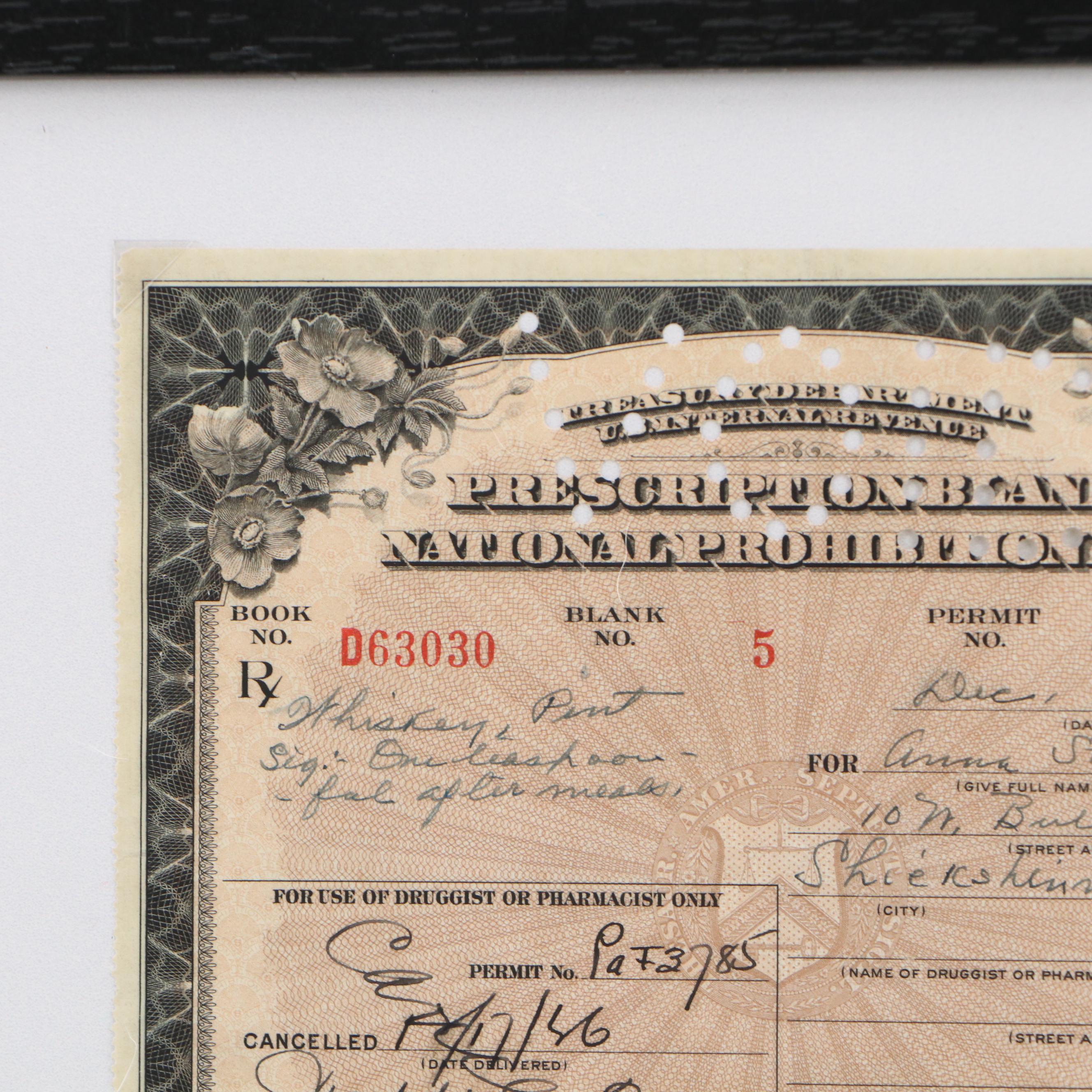 Prohibition Era Prescription Form for Whiskey, 1926