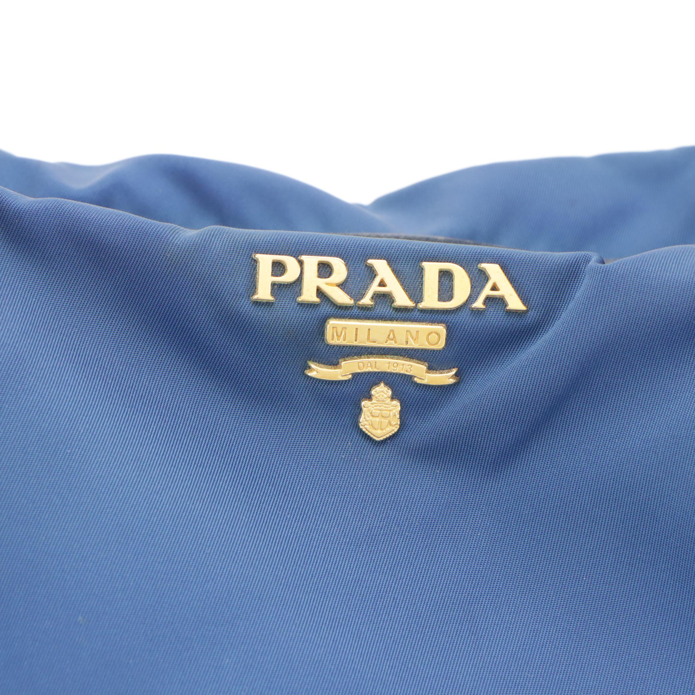 Prada Shoulder Bag in Blue Nylon with Leather Trim