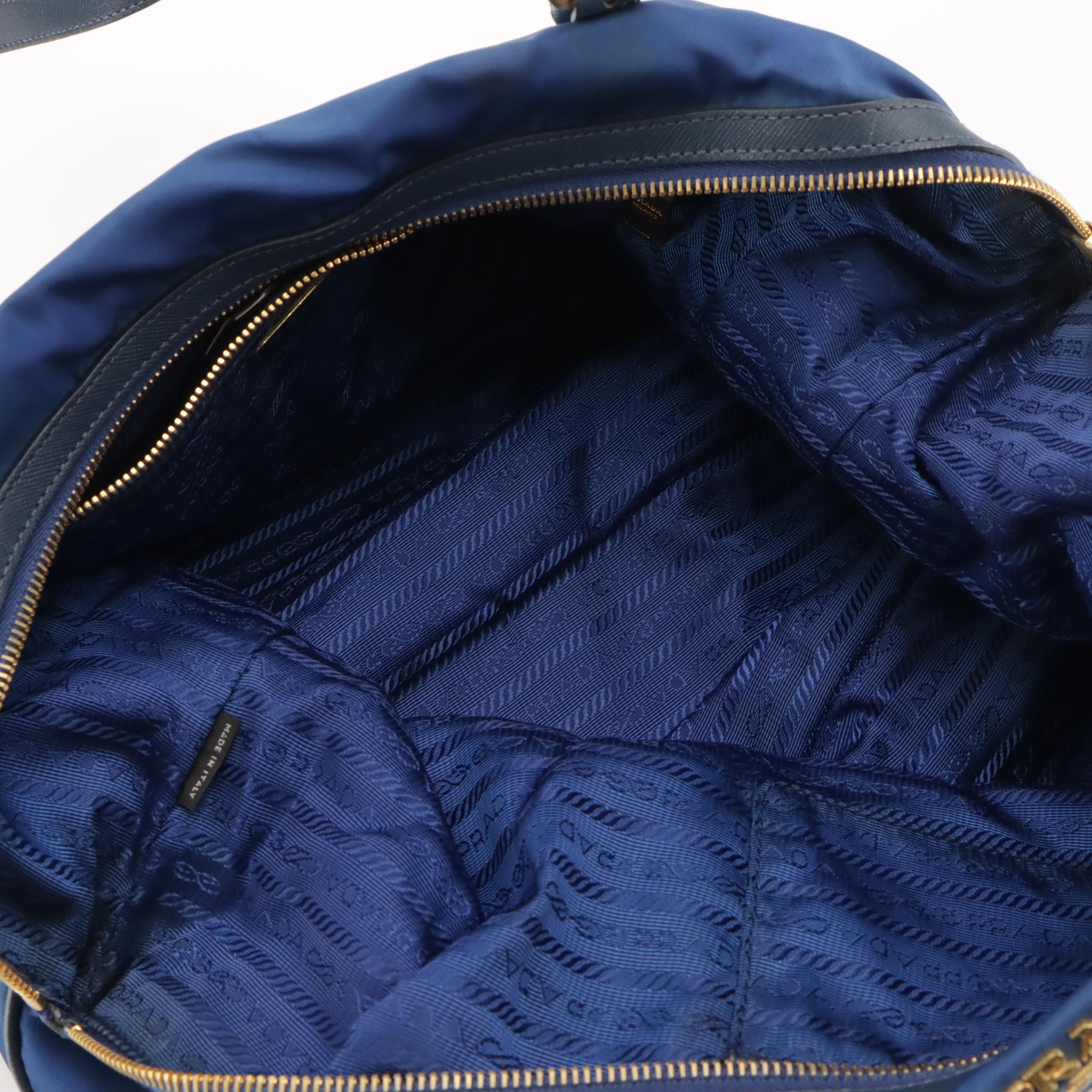 Prada Shoulder Bag in Blue Nylon with Leather Trim