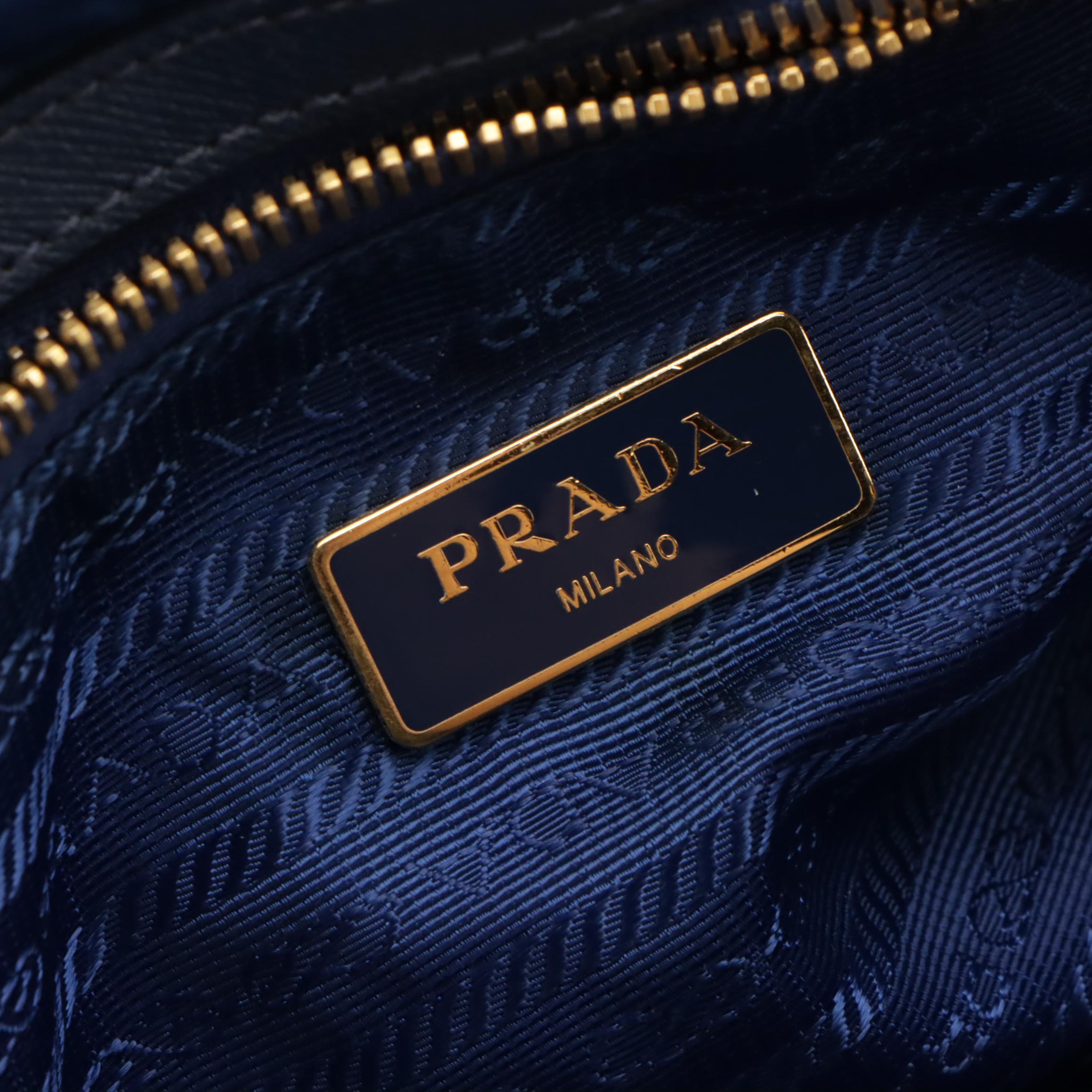Prada Shoulder Bag in Blue Nylon with Leather Trim