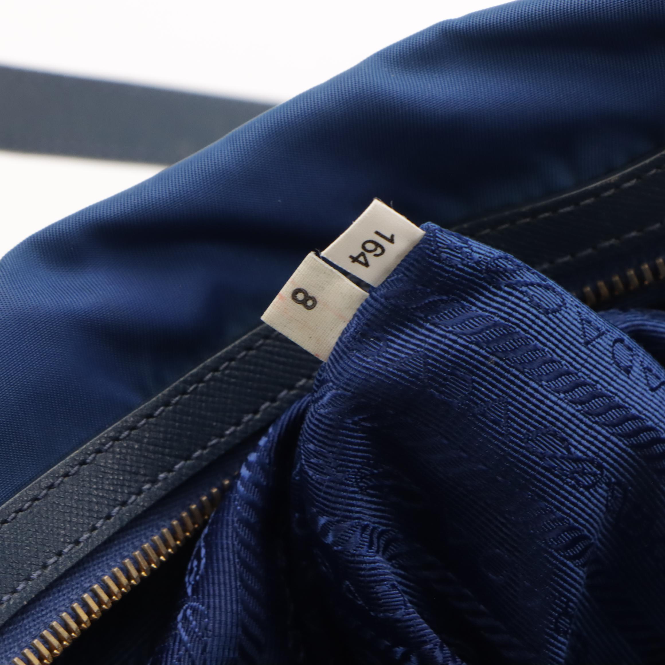 Prada Shoulder Bag in Blue Nylon with Leather Trim