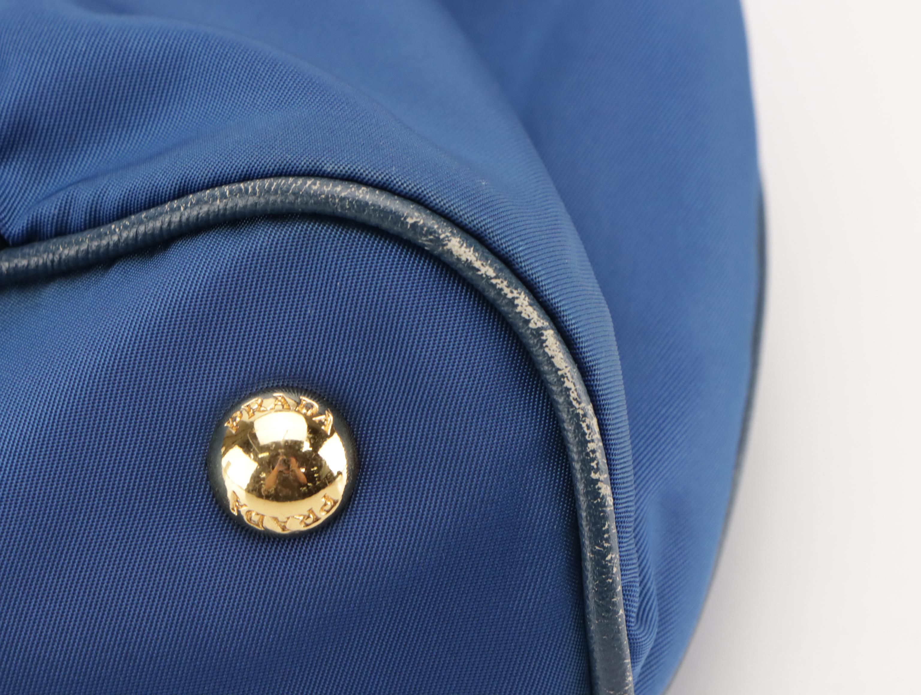 Prada Shoulder Bag in Blue Nylon with Leather Trim