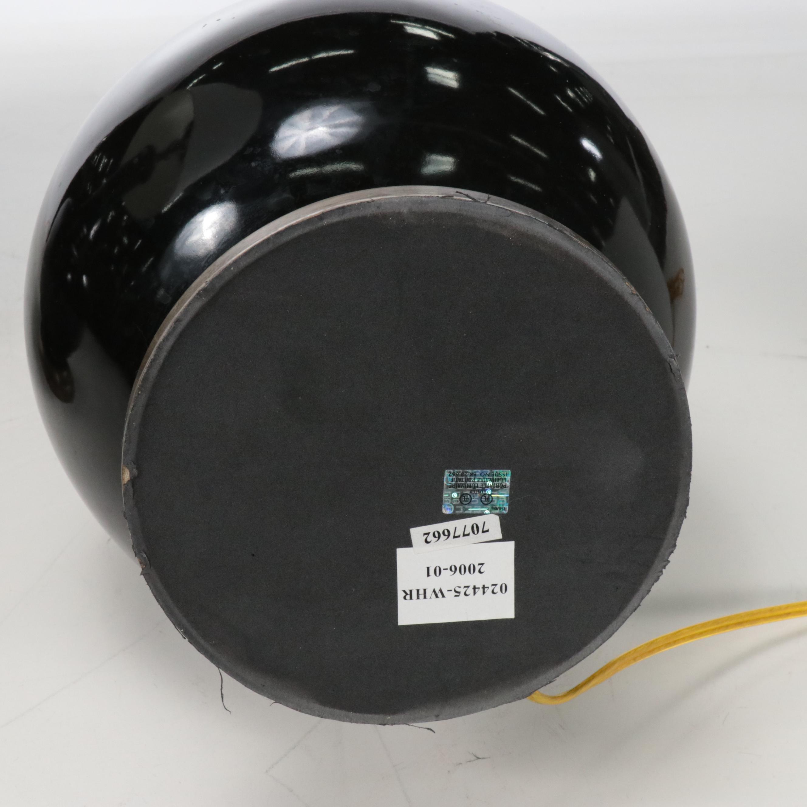 Pair of Williams Sonoma Home Black Ceramic Vase Table Lamps with Drum Shades