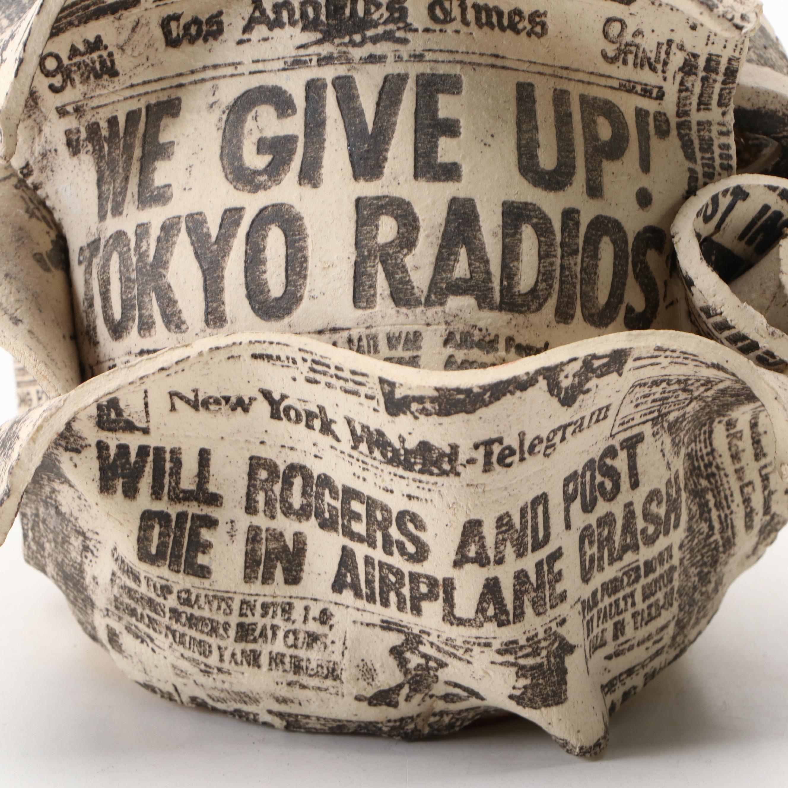 Larry Krogh Art Pottery Newspaper Pitcher, Late 20th Century