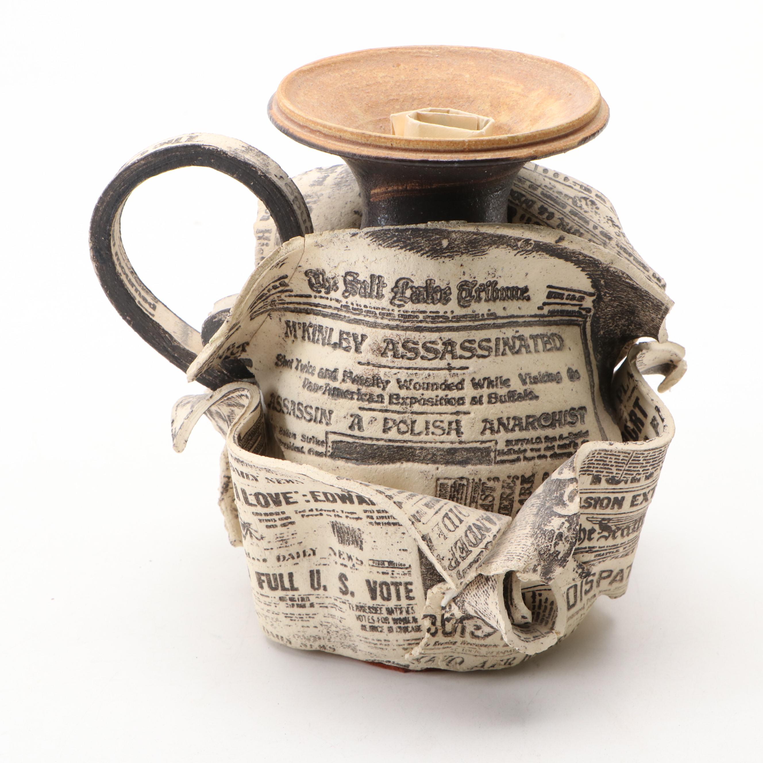 Larry Krogh Art Pottery Newspaper Pitcher, Late 20th Century